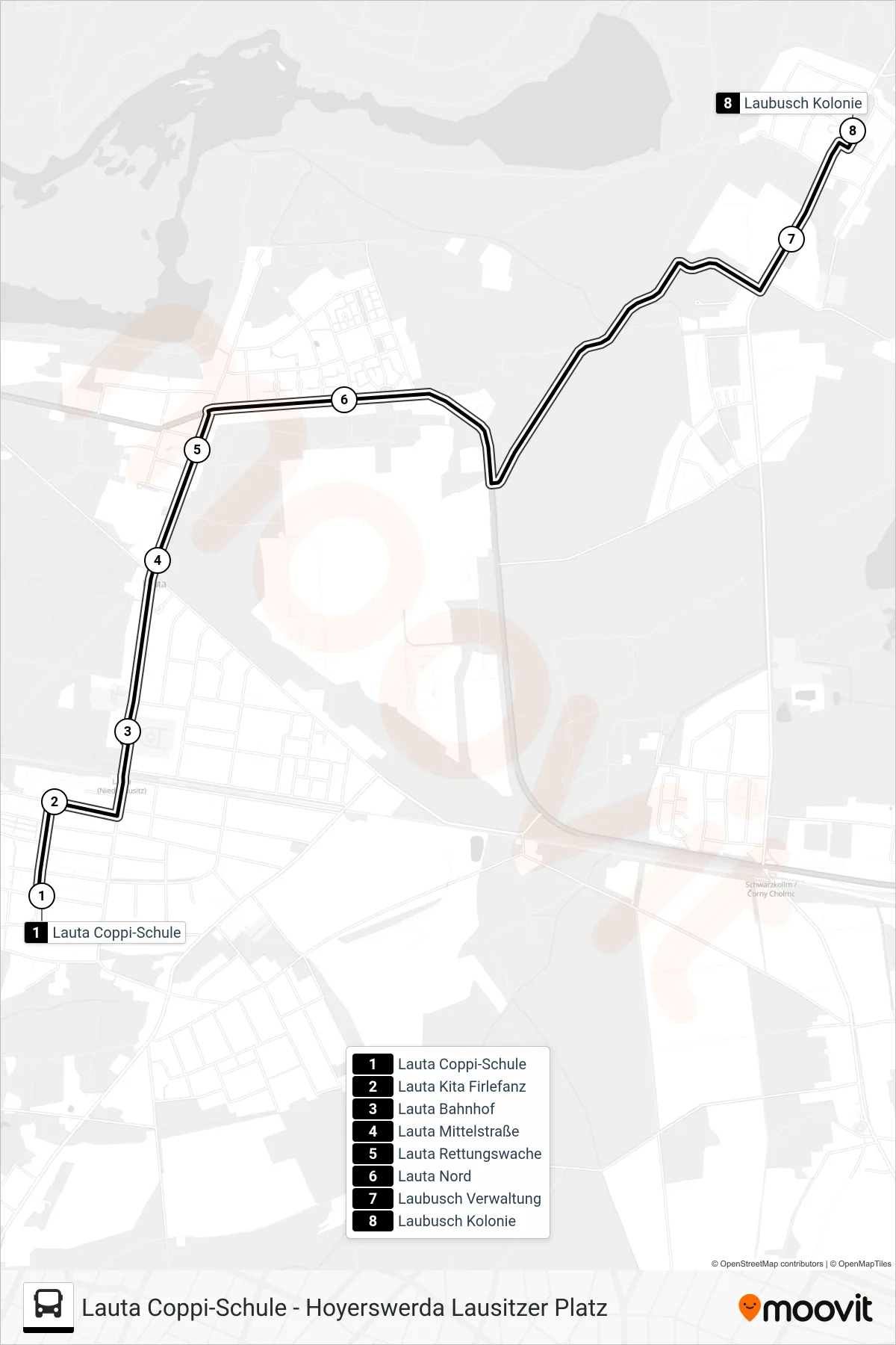 Linie 784 (Bus) Richtung Laubusch Kolonie: Route und Haltestellen auf der Karte