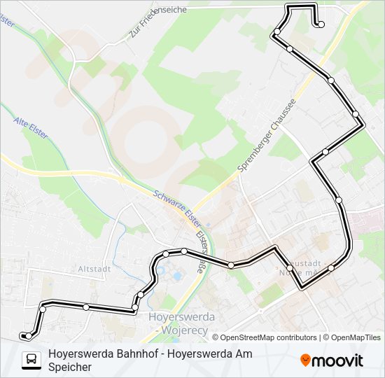 Автобус 1 (HOYERSWERDA): карта маршрута