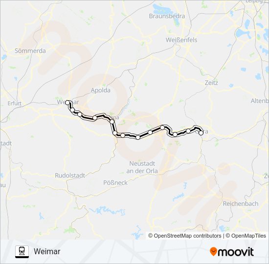 Поезд RB21: карта маршрута