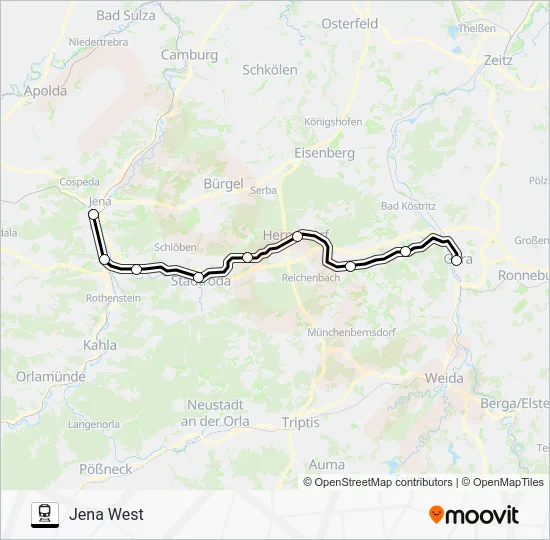 Поезд RB21: карта маршрута