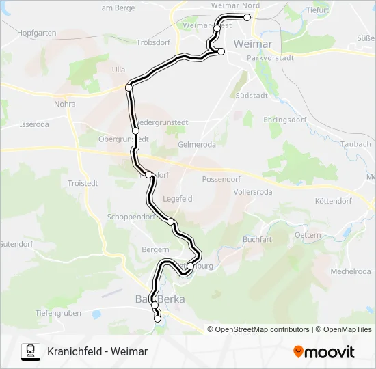 Поезд RB26: карта маршрута