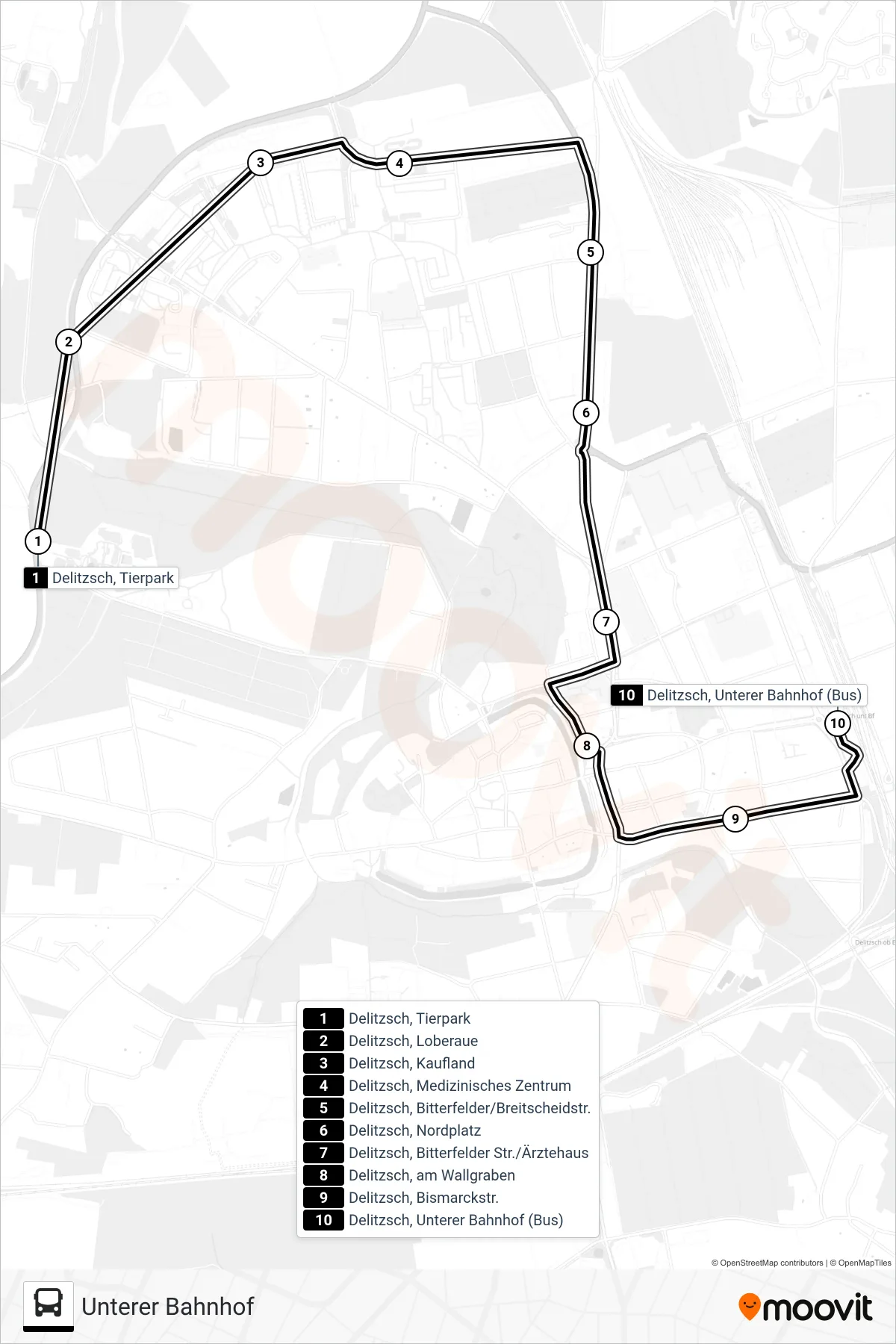 Linie A (Bus) Richtung Unterer Bahnhof: Route und Haltestellen auf der Karte