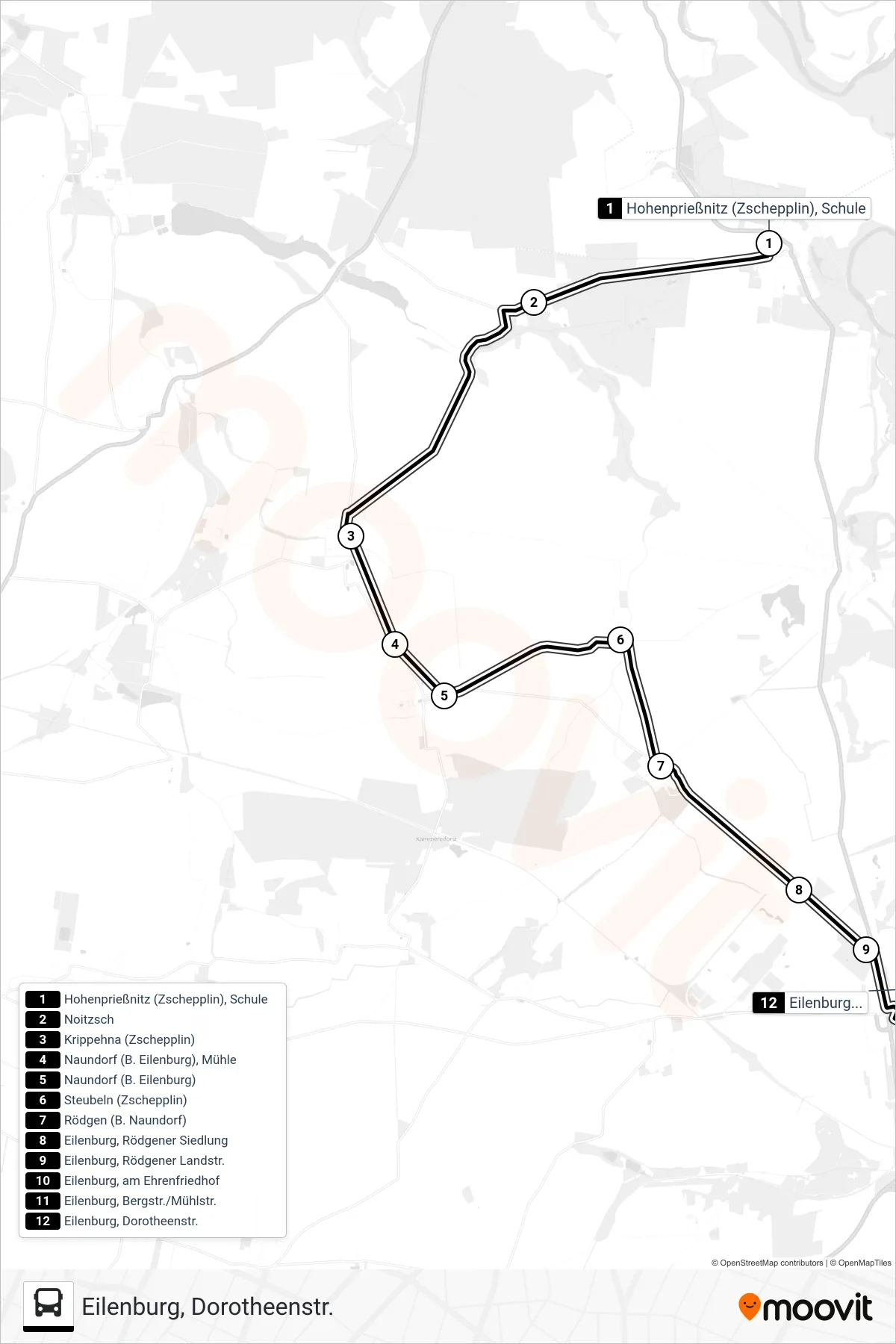 221 bus Line (Eilenburg, Dorotheenstr.) route and stops on a map