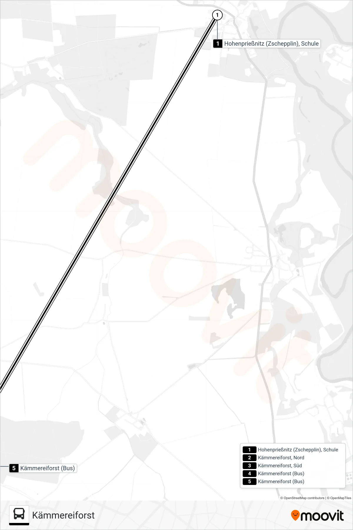 221 bus Line (Kämmereiforst) route and stops on a map