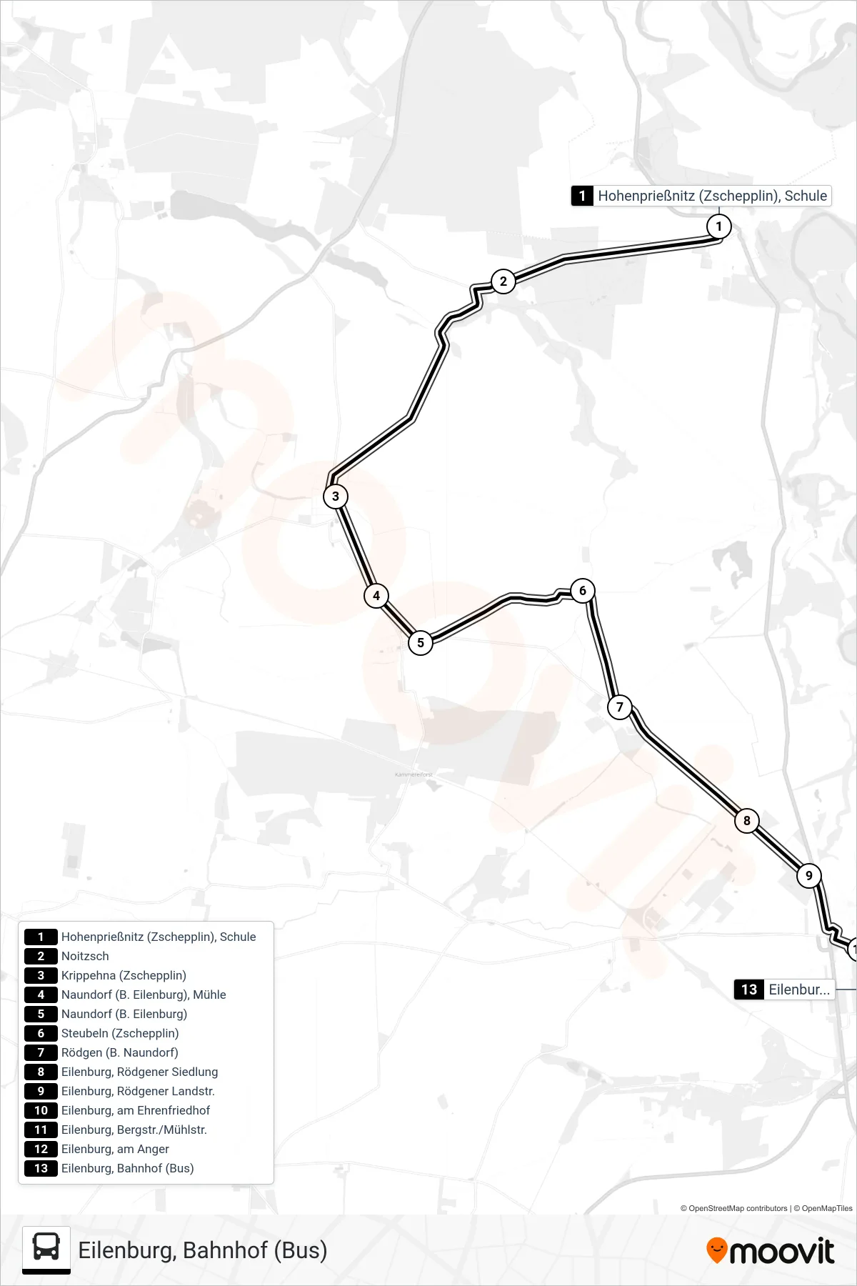 221 bus Line (Eilenburg, Bahnhof (Bus)) route and stops on a map