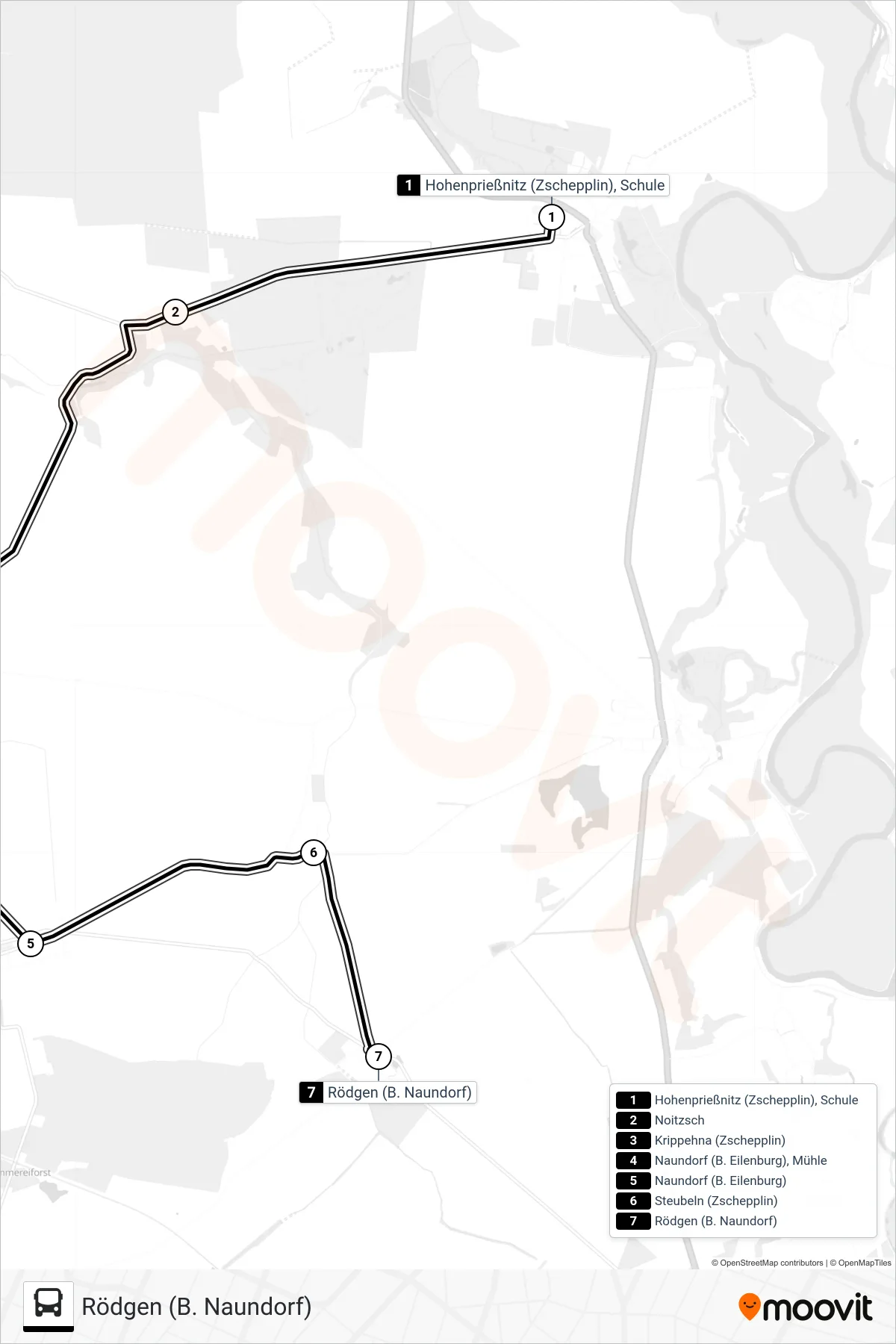 221 bus Line (Rödgen (B. Naundorf)) route and stops on a map