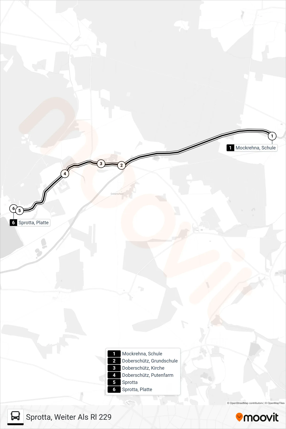231 bus Line (Sprotta, Weiter Als Rl 229) route and stops on a map