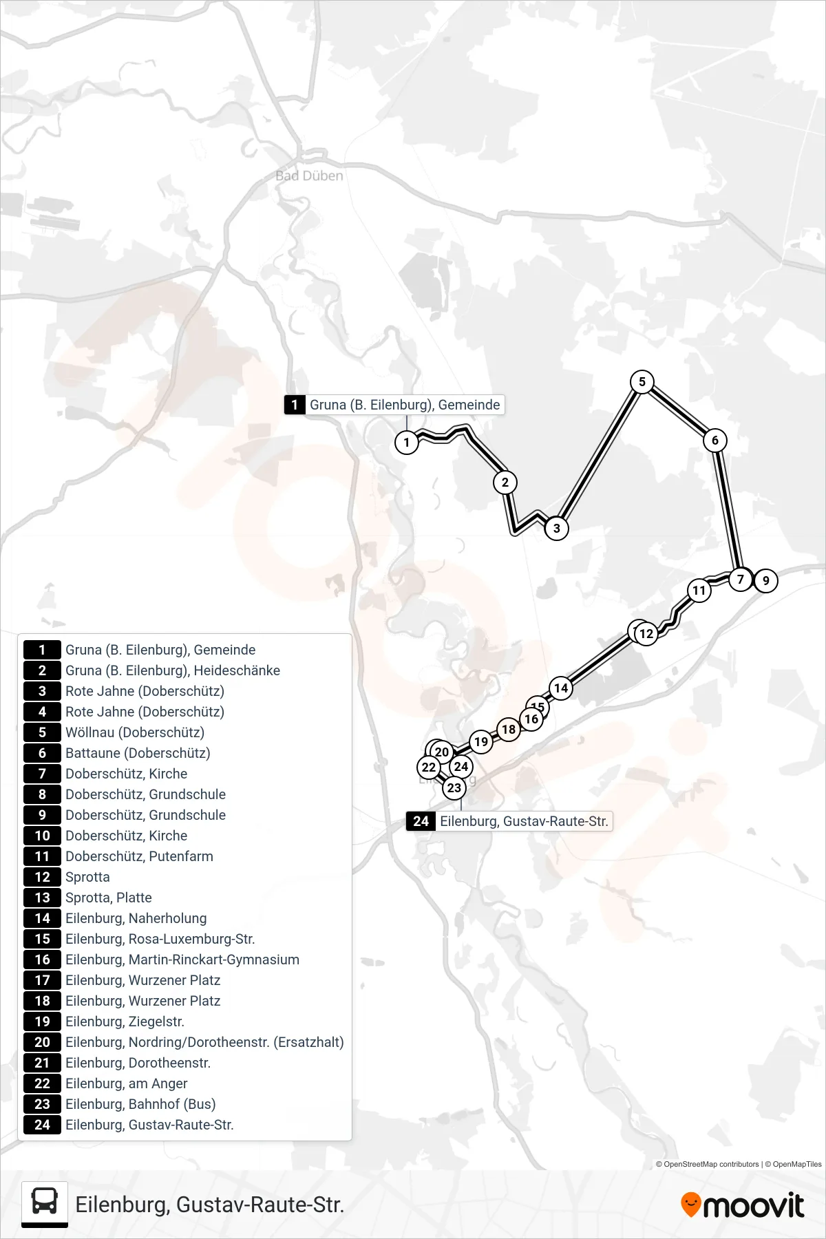Linie 231 (Bus) Richtung Eilenburg, Gustav-Raute-Str.: Route und Haltestellen auf der Karte