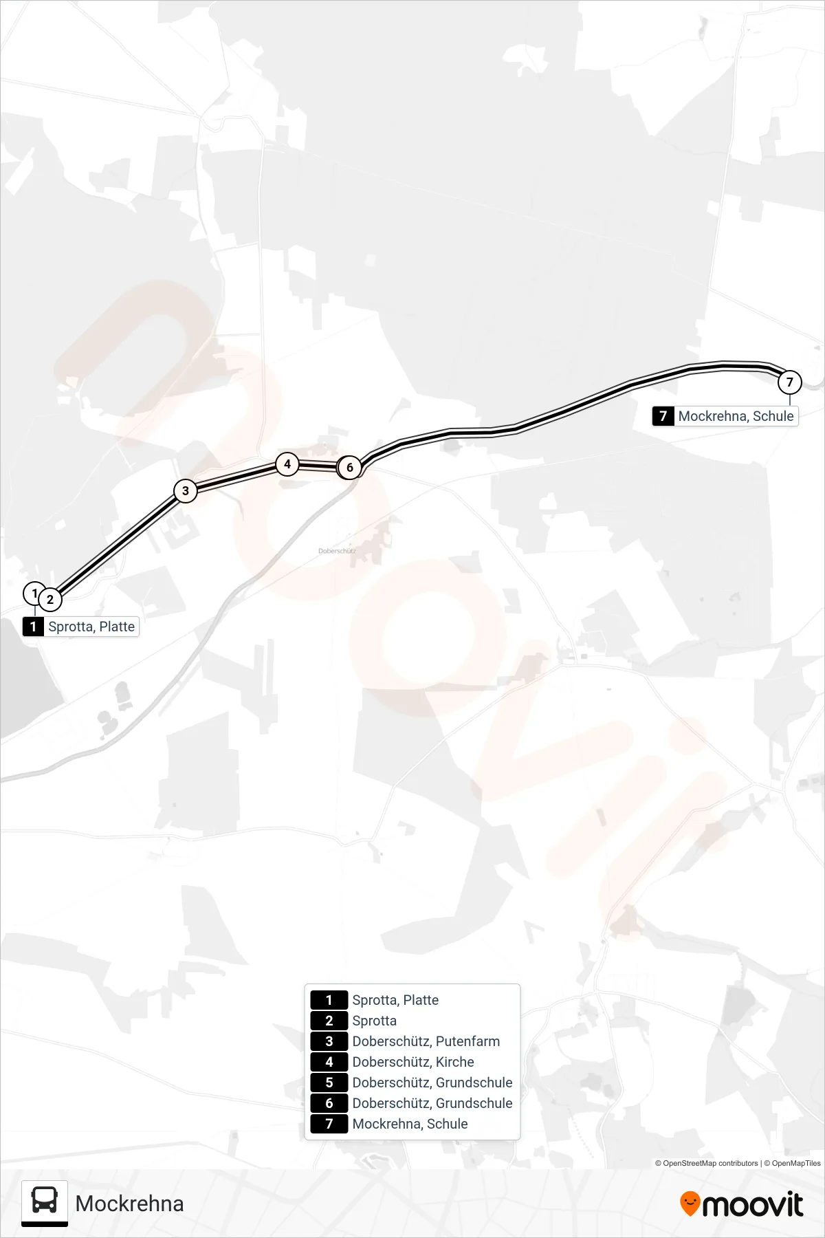 231 bus Line (Mockrehna) route and stops on a map
