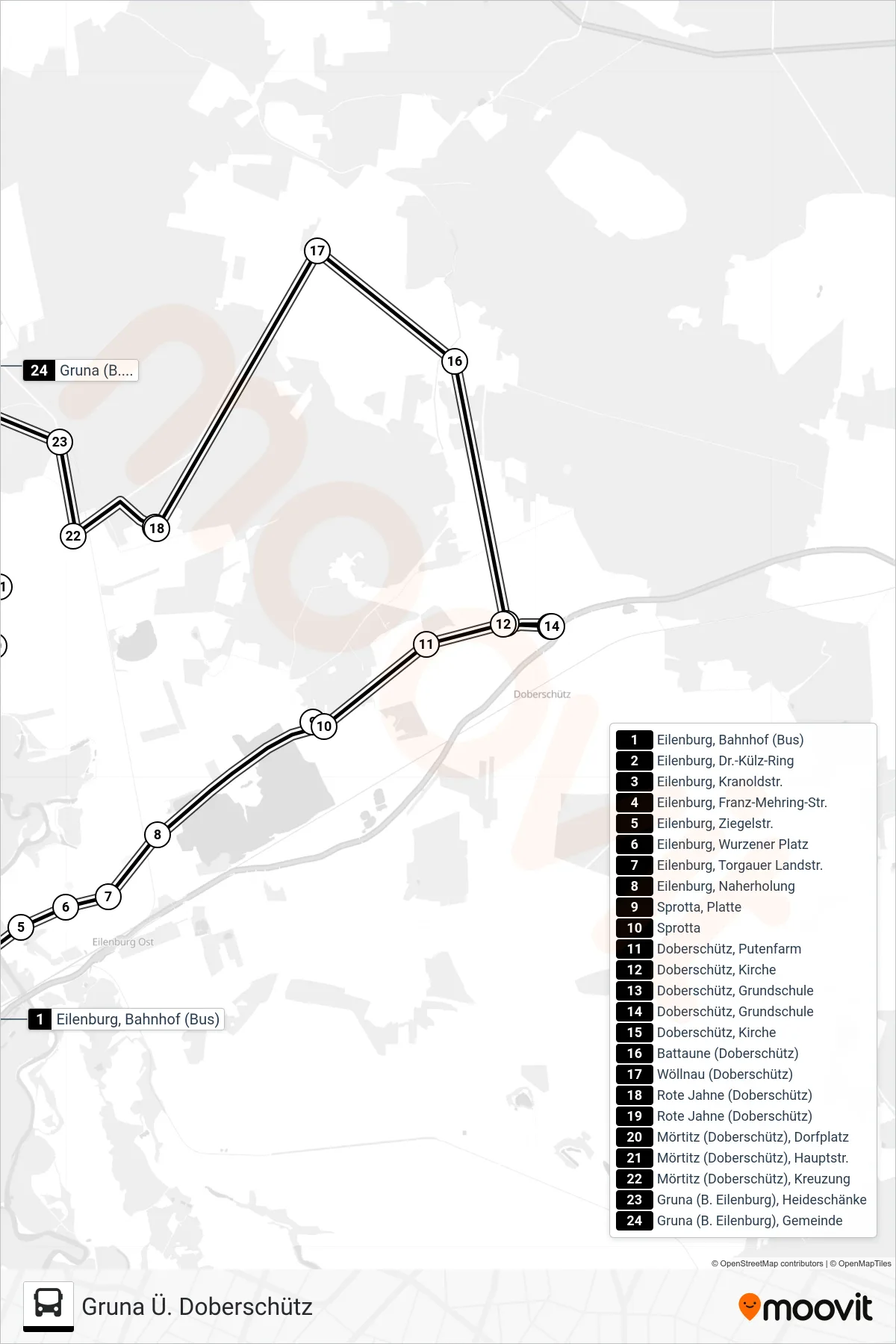 231 bus Line (Gruna Ü. Doberschütz) route and stops on a map
