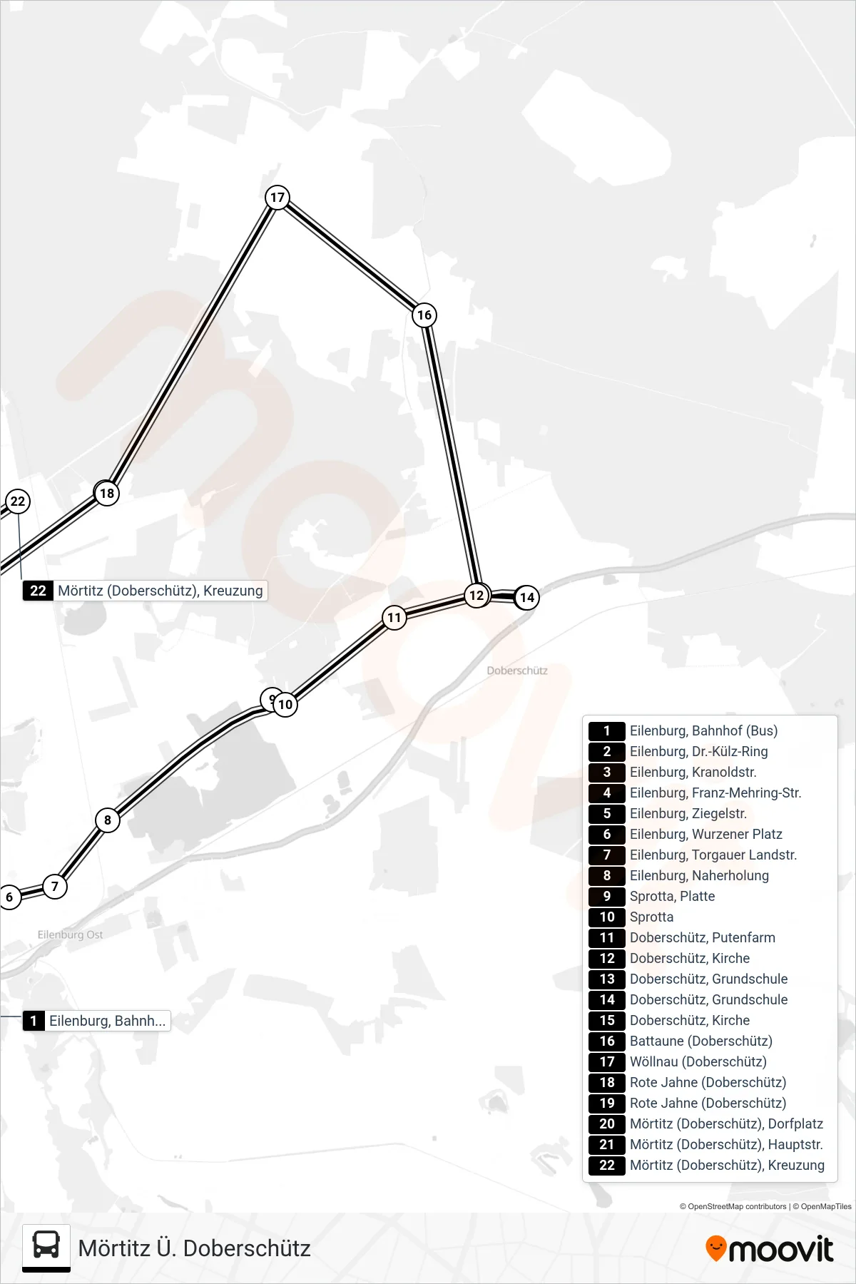 231 bus Line (Mörtitz Ü. Doberschütz) route and stops on a map