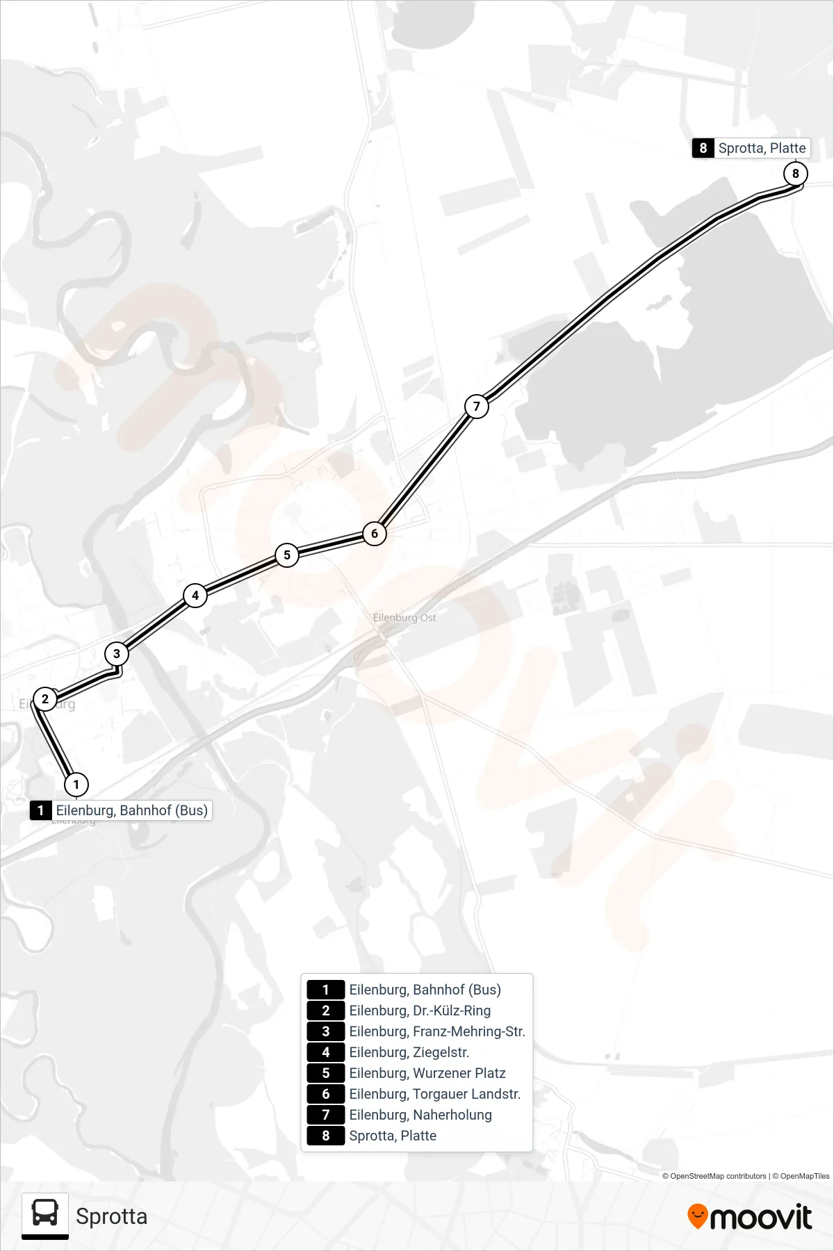 231 bus Line (Sprotta) route and stops on a map