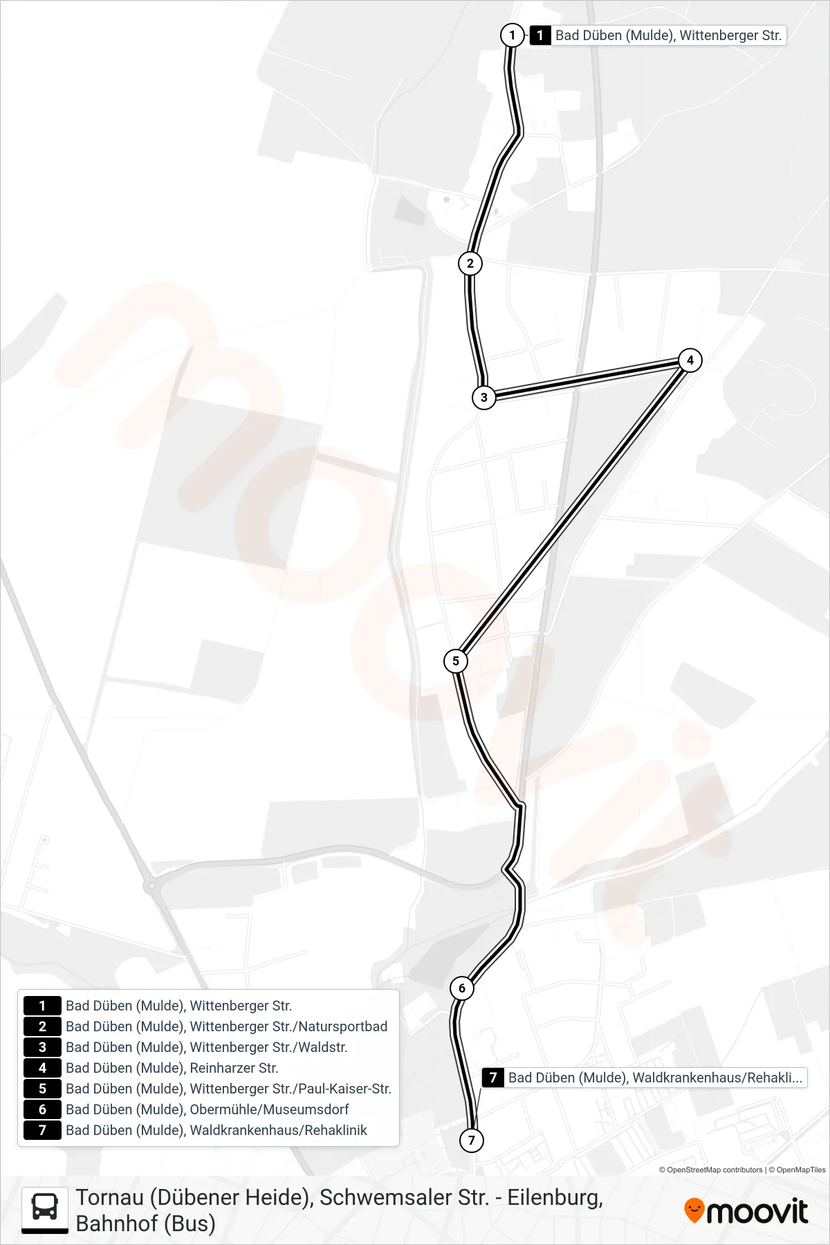 232 bus Line (Waldkrankenhaus) route and stops on a map