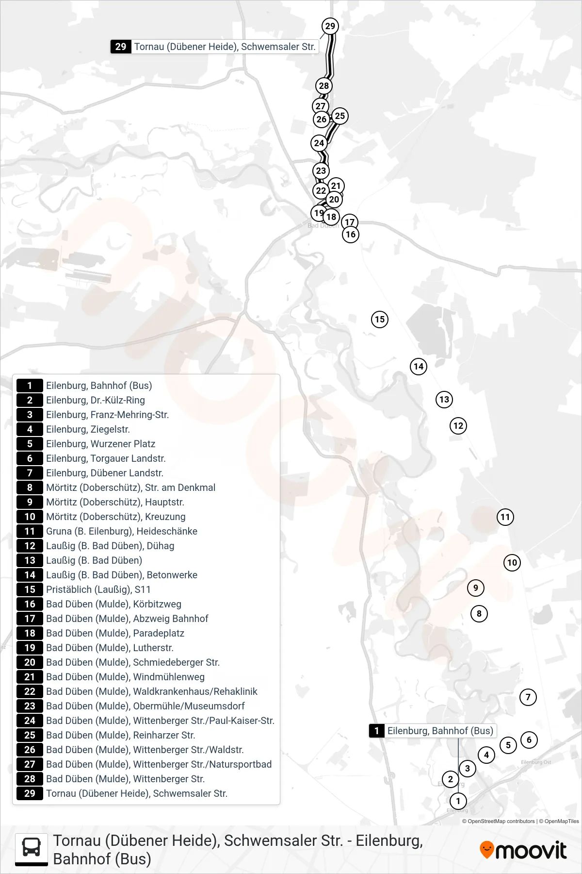 232 bus Line (Tornau (Dübener Heide), Schwemsaler Str.) route and stops on a map
