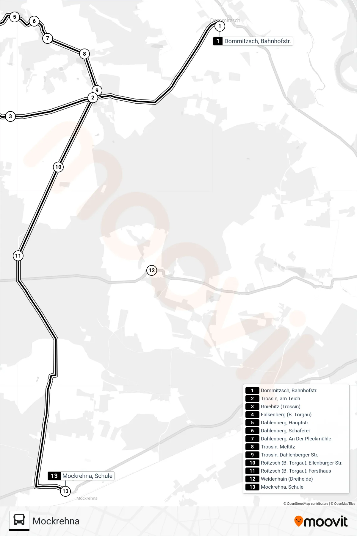 784 bus Line (Mockrehna) route and stops on a map