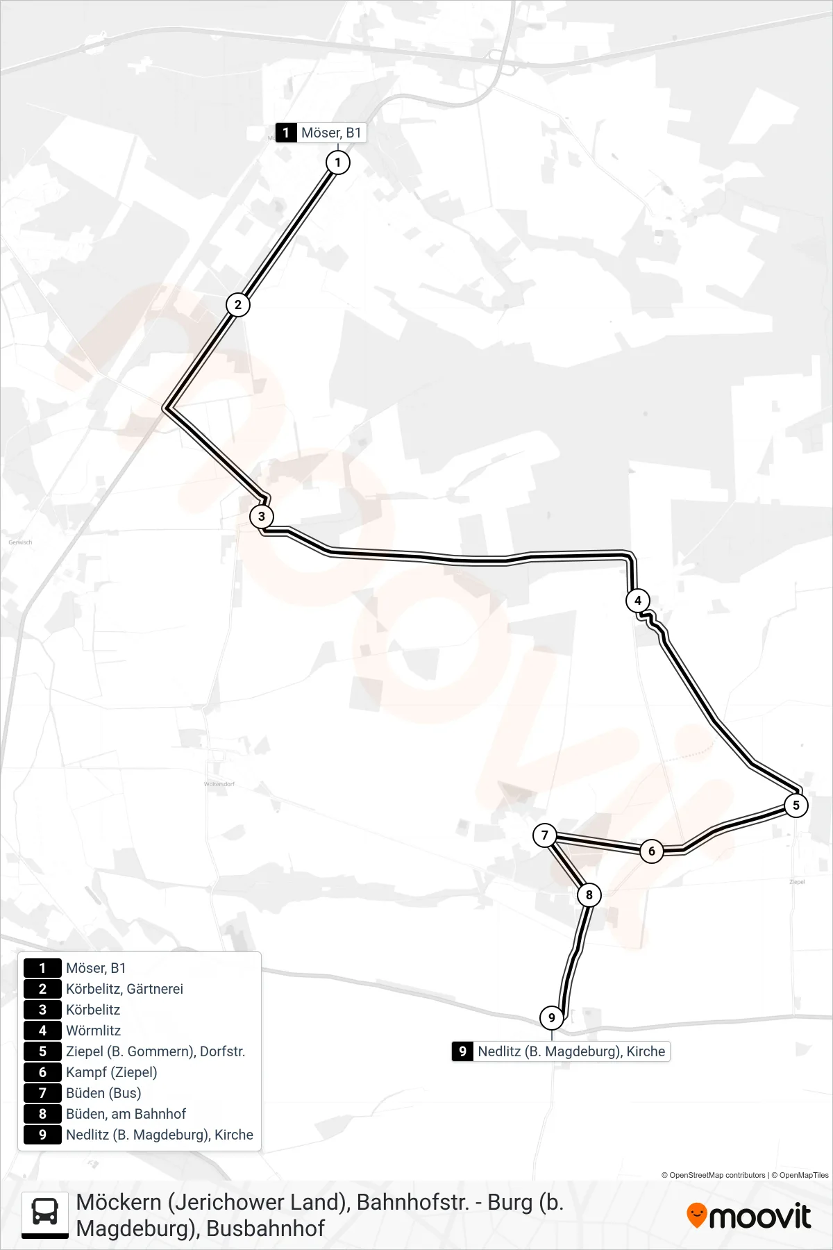 710 bus Line (710 Nedlitz/N710 Möser - Nedlitz) route and stops on a map