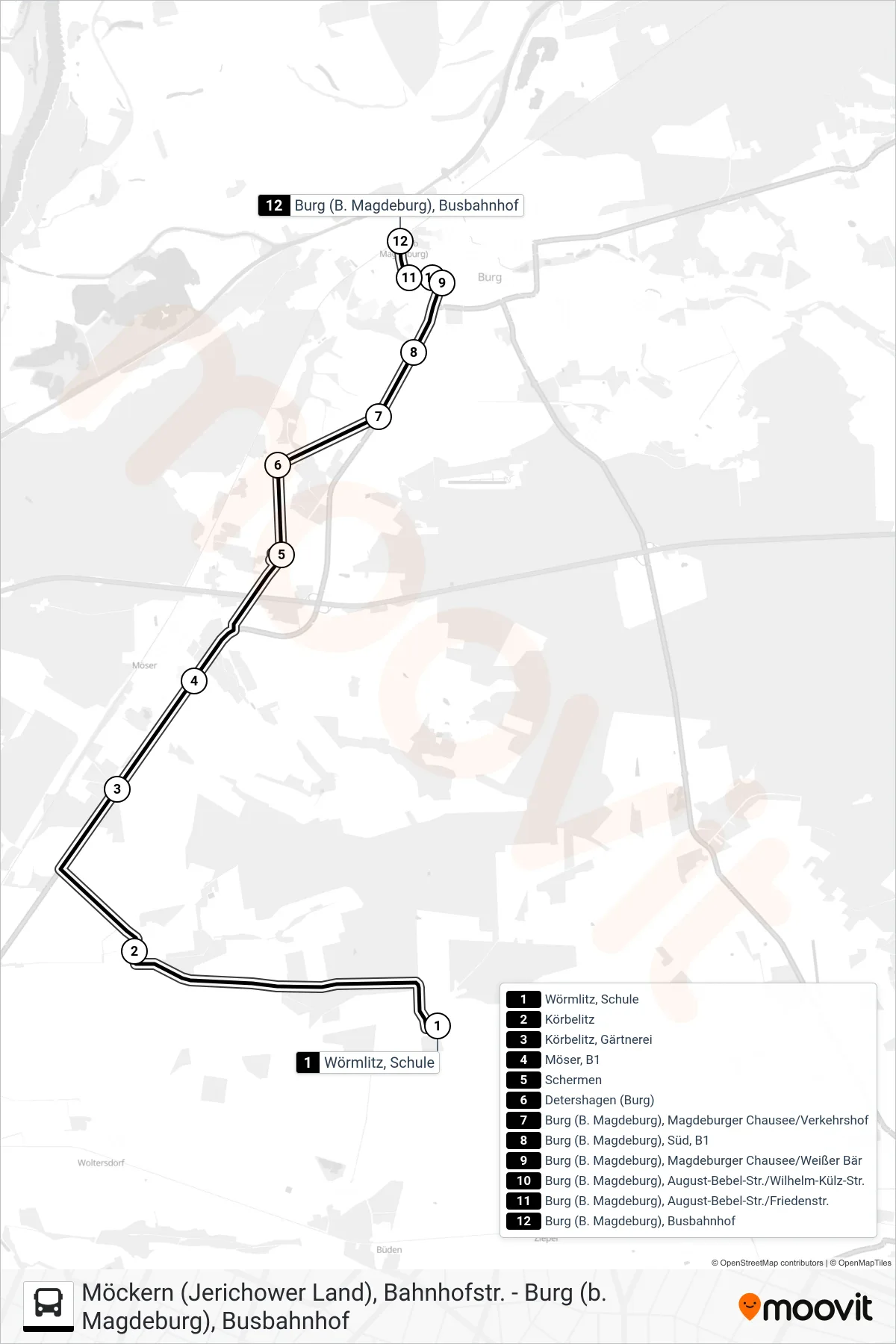 710 bus Line (710 Burg/N710 Wörmlitz - Burg) route and stops on a map