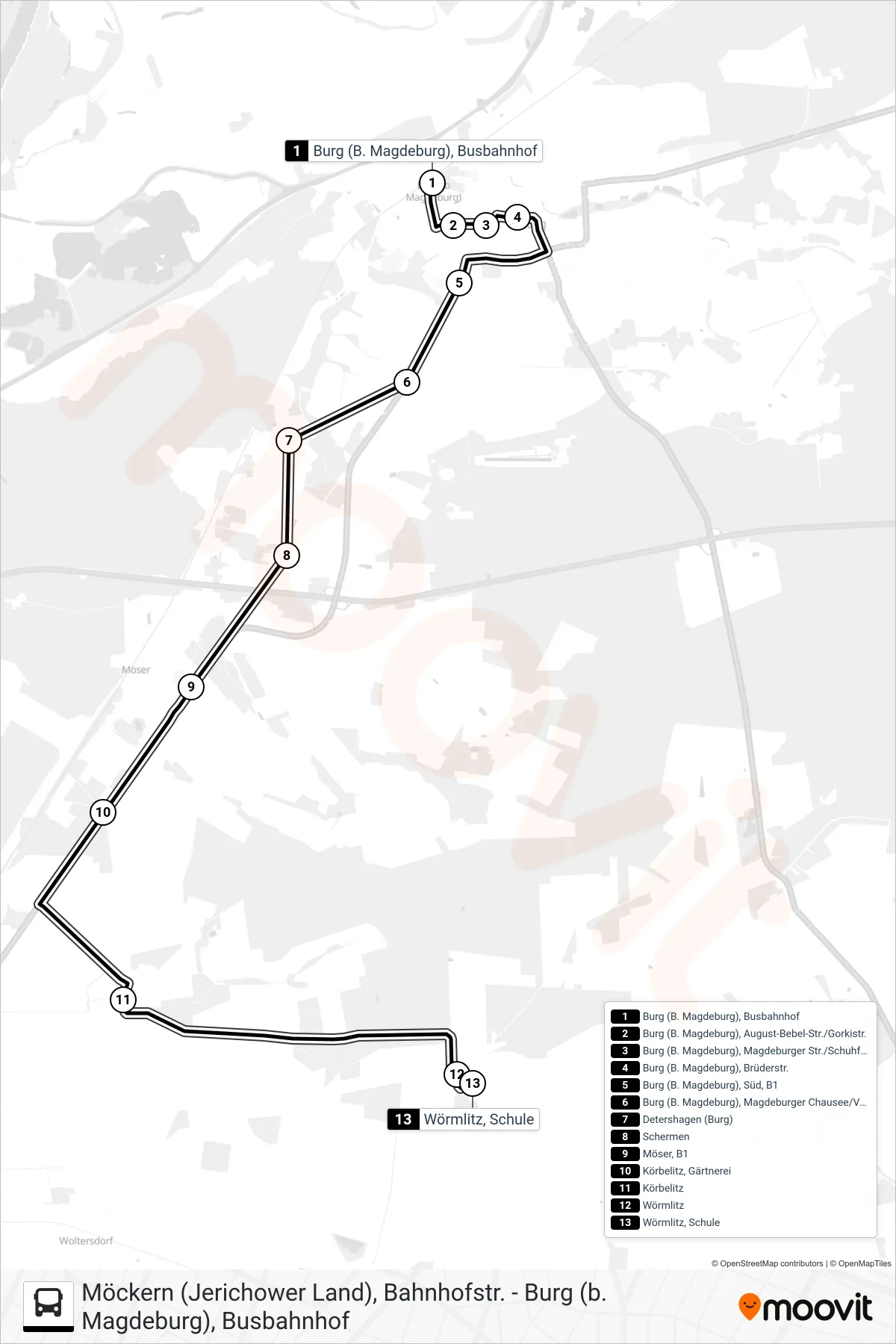 710 bus Line (710 Wörmlitz/N710 Burg - Wörmlitz) route and stops on a map