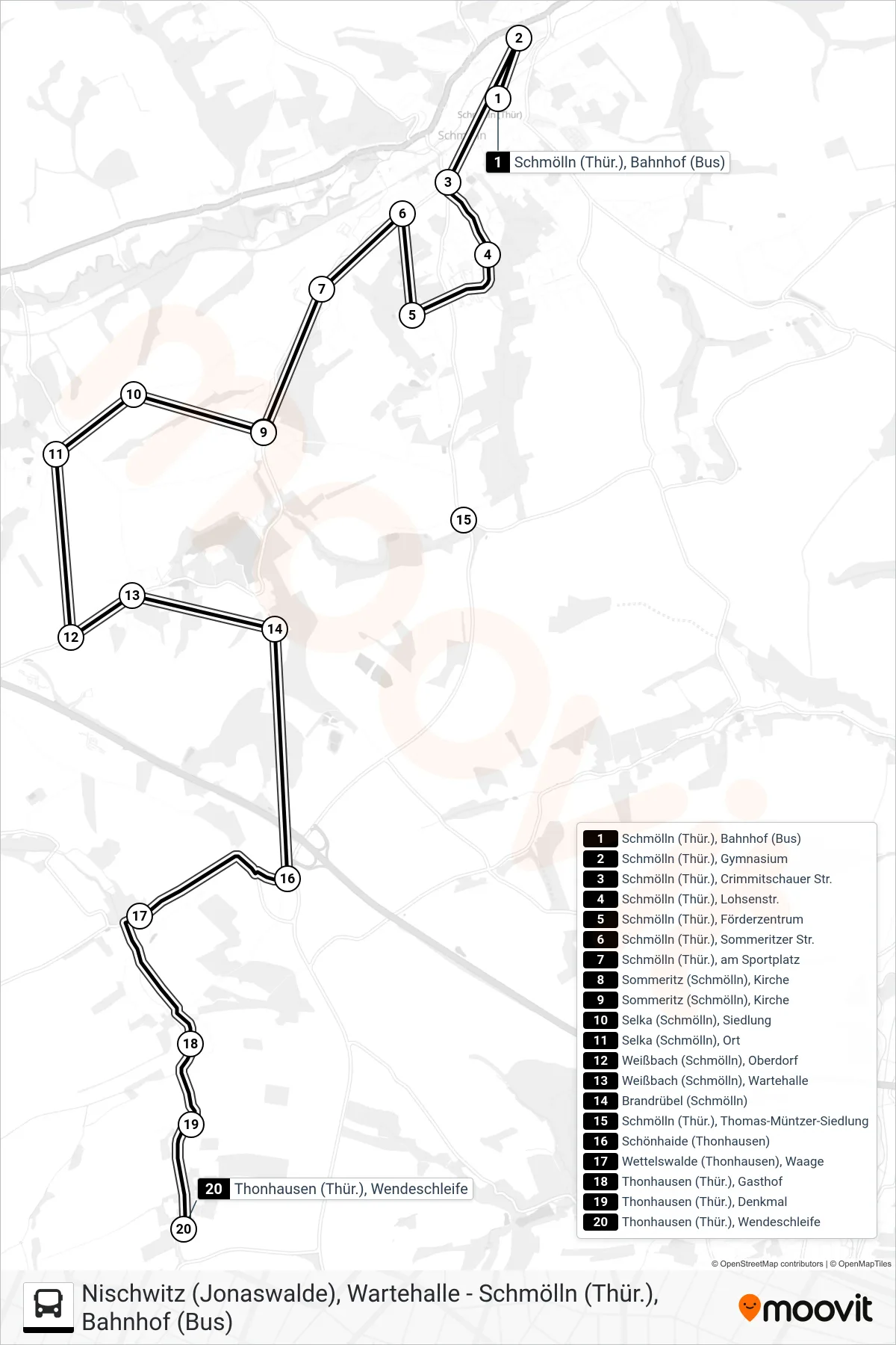 357 bus Line (Thonhausen) route and stops on a map