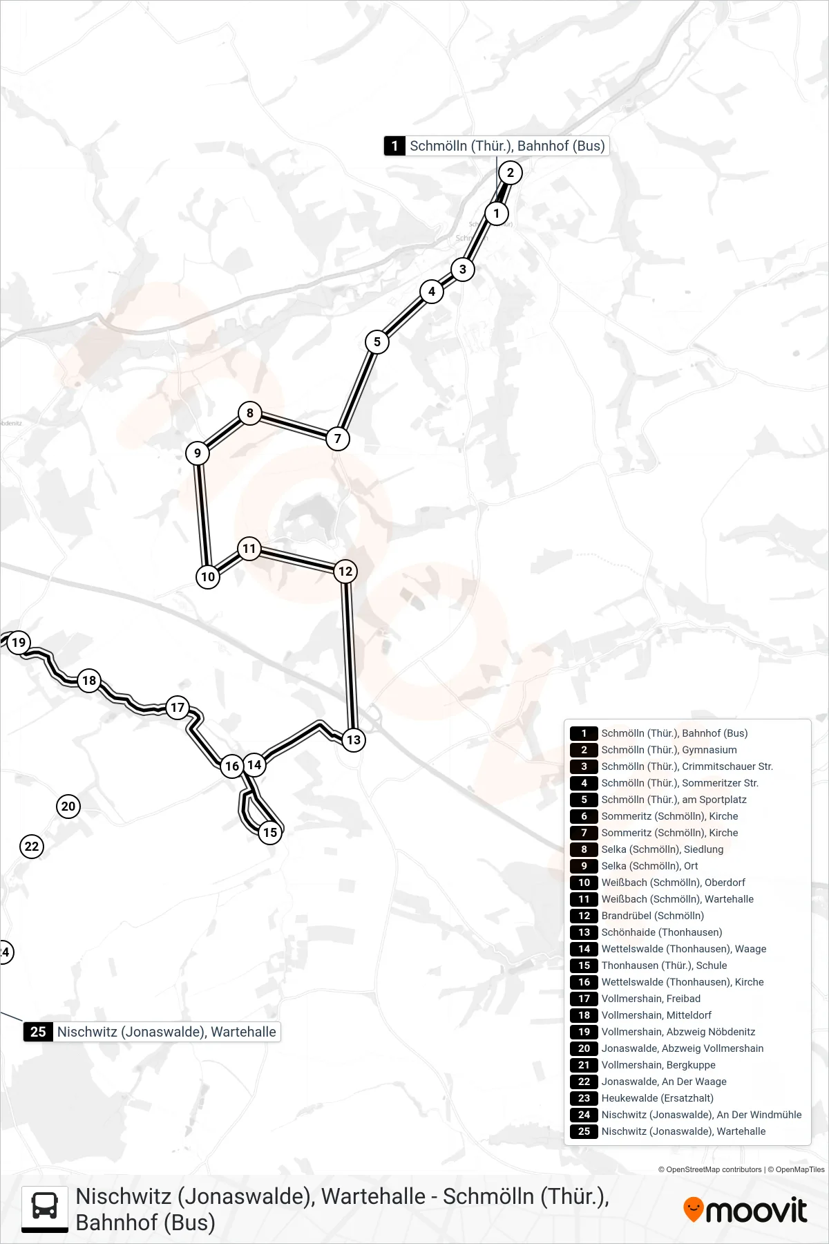 357 bus Line (Nischwitz) route and stops on a map