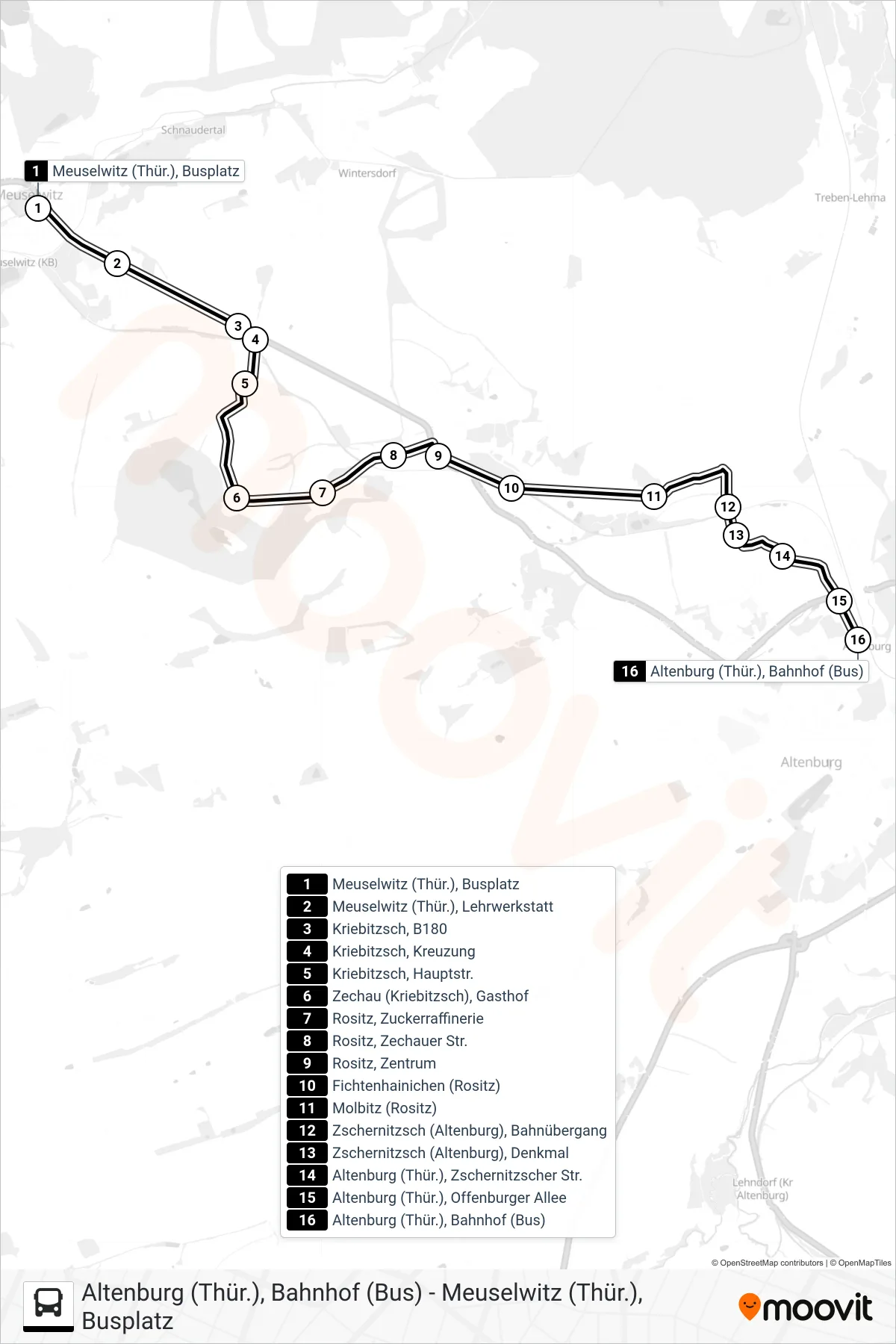 Linie 710 (Bus) Richtung Altenburg Bf: Route und Haltestellen auf der Karte