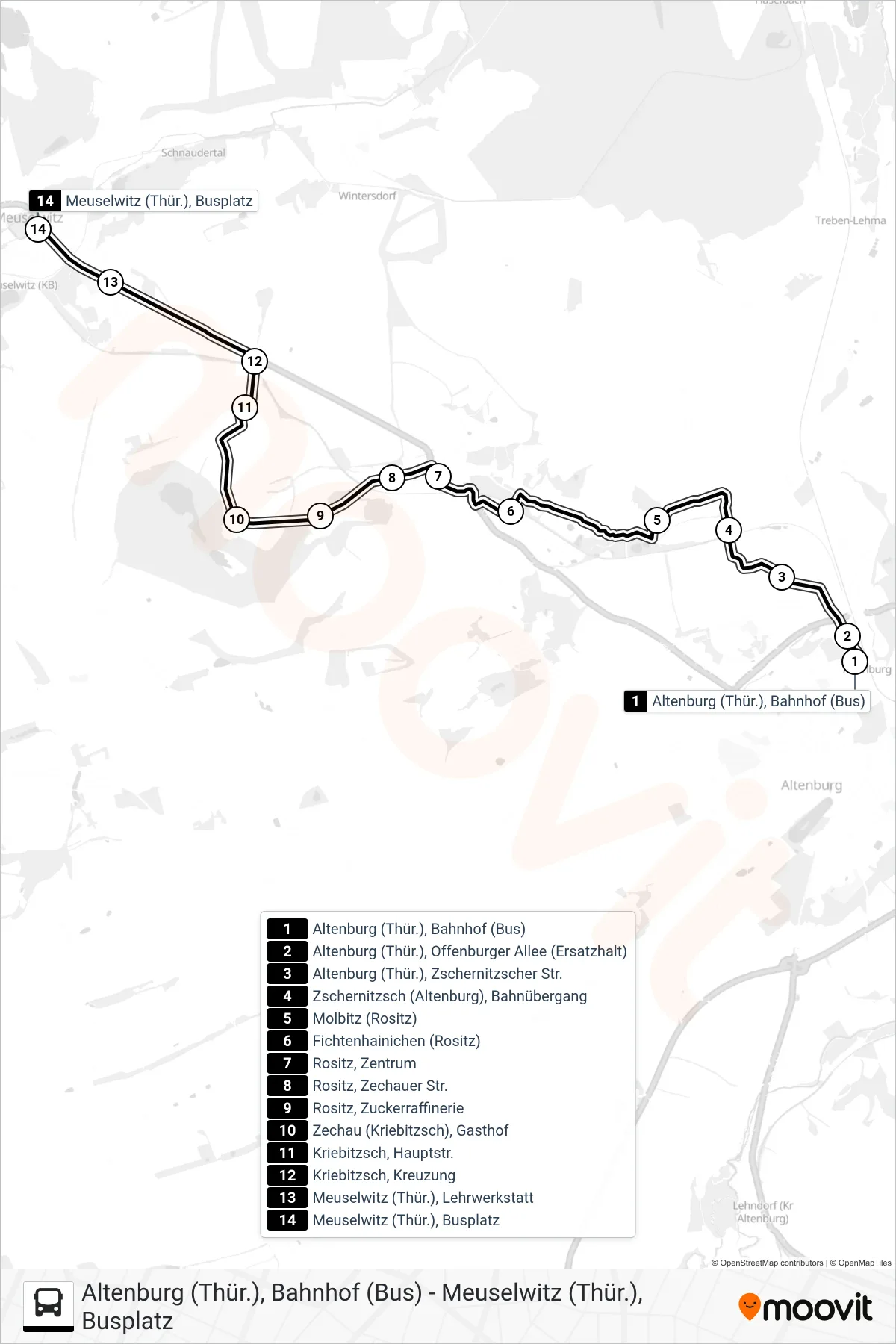 710 bus Line (Meuselwitz Bpl) route and stops on a map