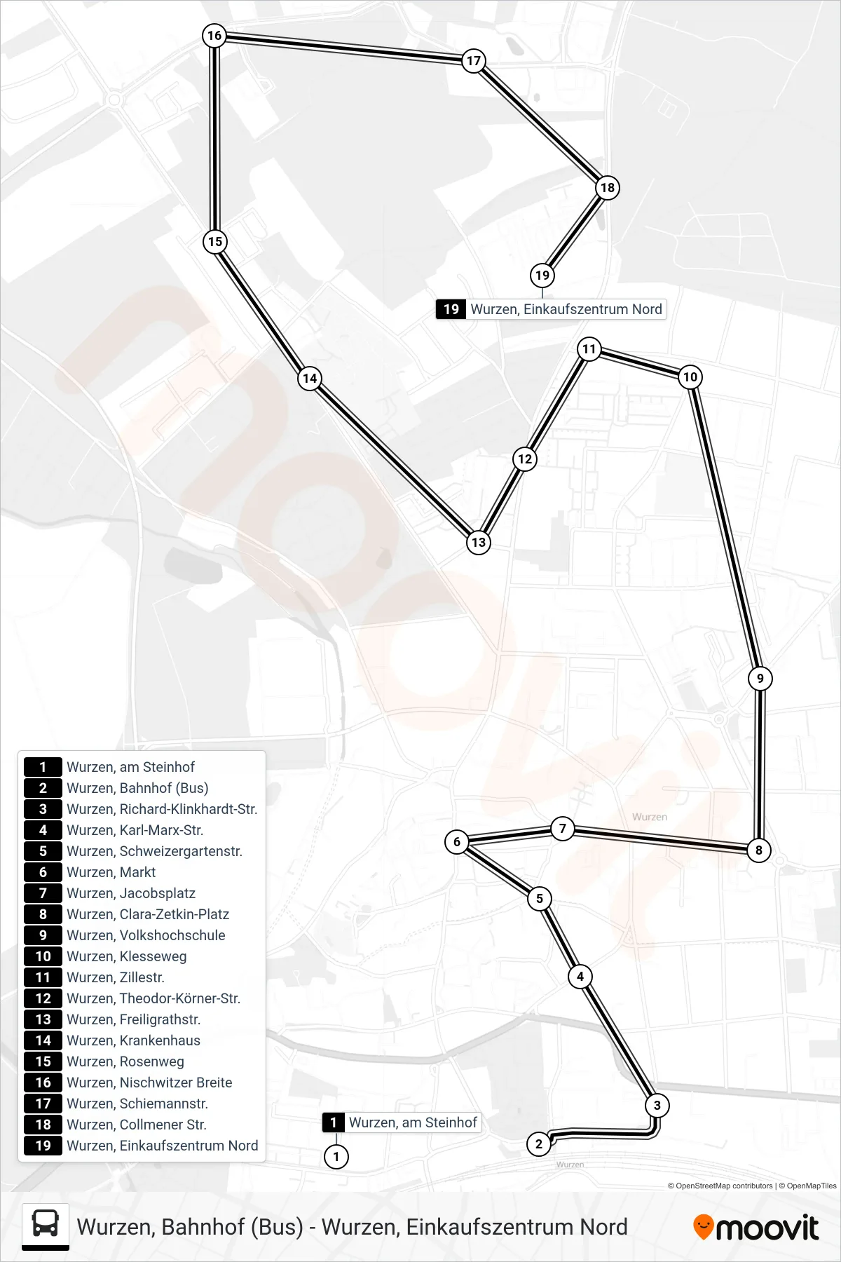 Linie A (Bus) Richtung Einkaufzentrum Nord: Route und Haltestellen auf der Karte