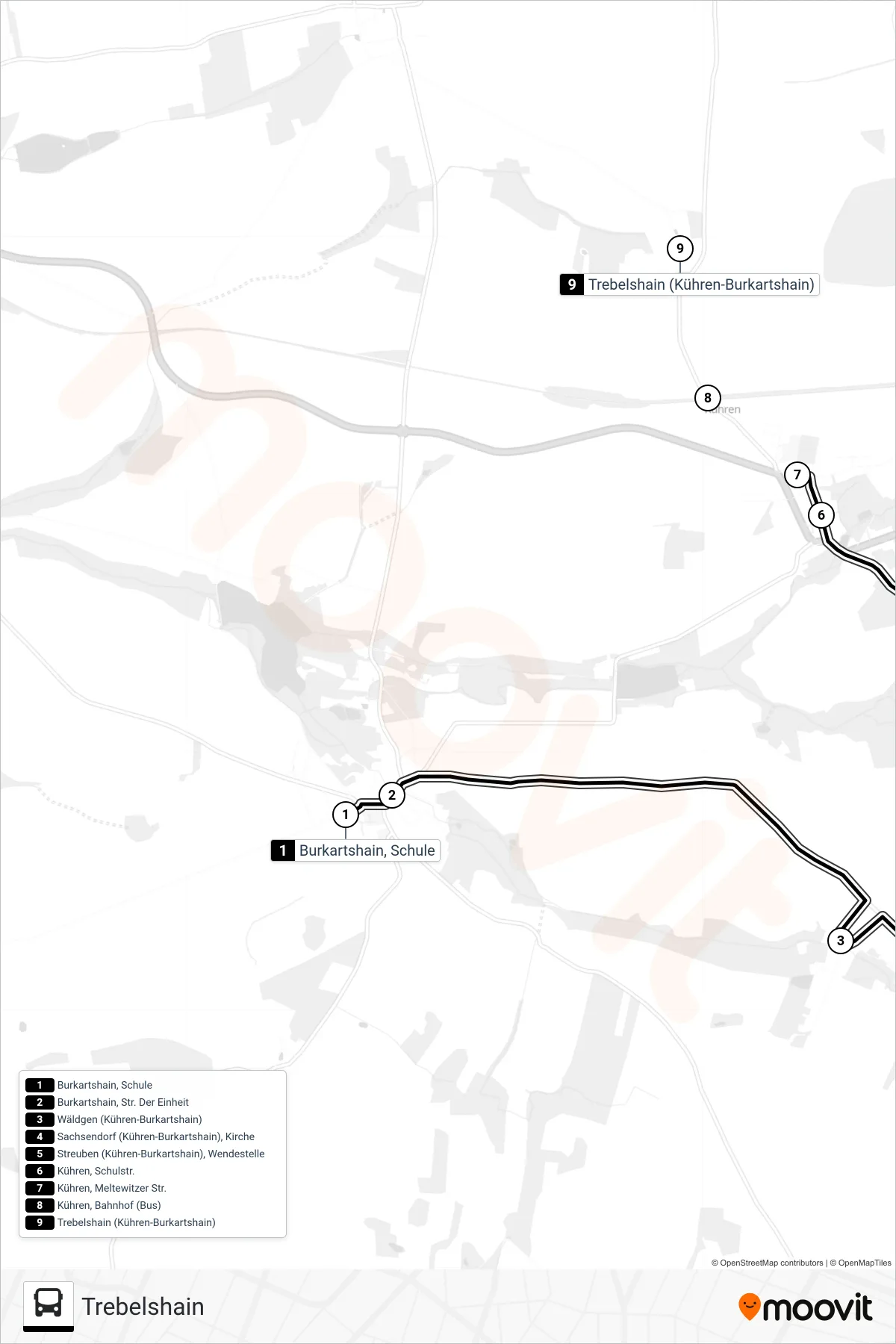 Linie 655 (Bus) Richtung Trebelshain: Route und Haltestellen auf der Karte