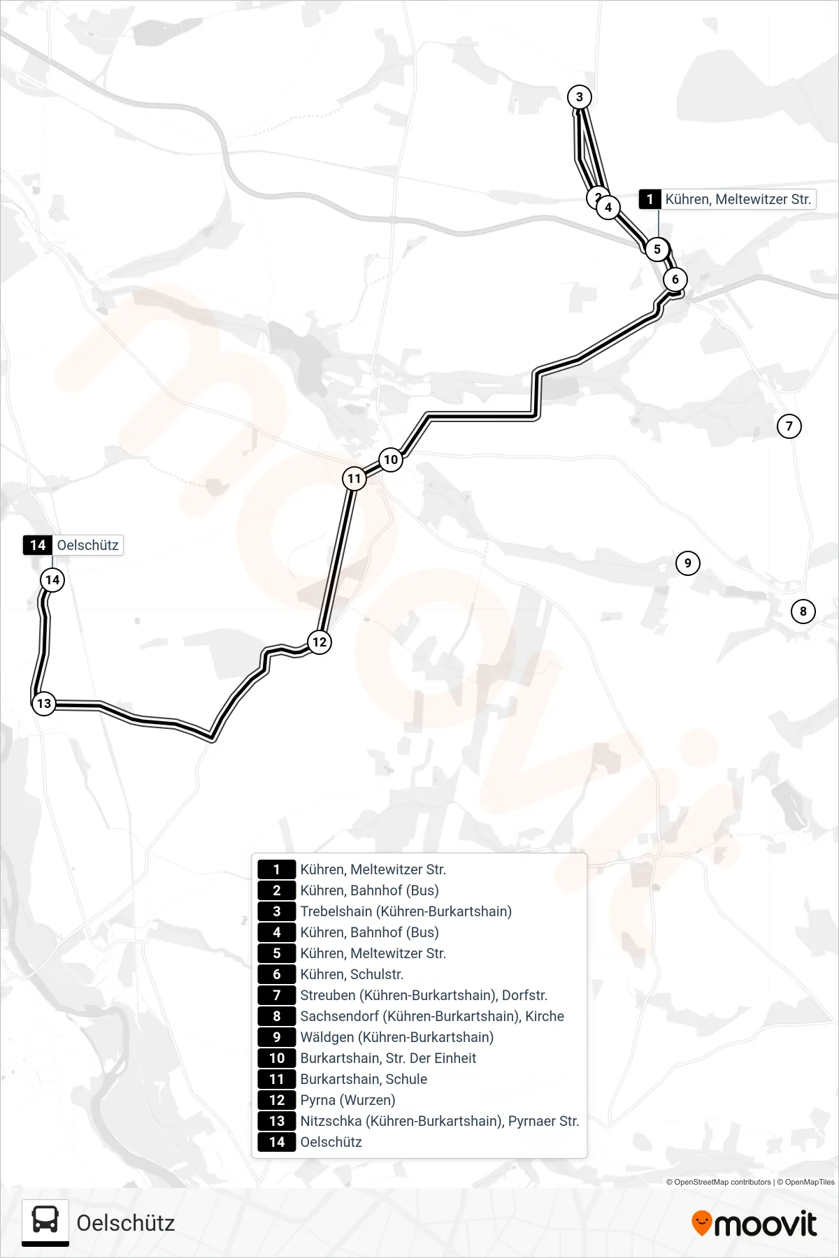 655 bus Line (Oelschütz) route and stops on a map