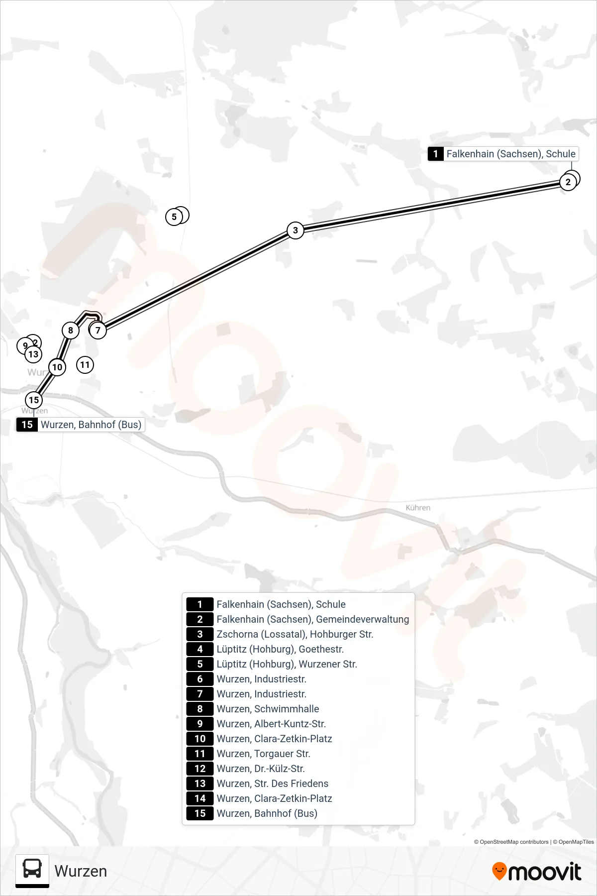Linie 660 (Bus) Richtung Wurzen: Route und Haltestellen auf der Karte