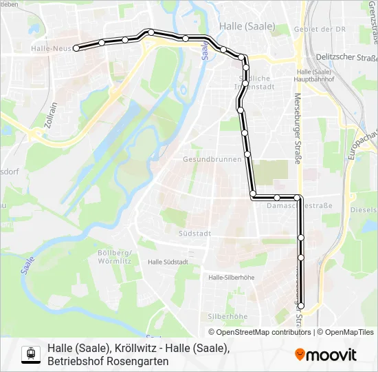 Трамвай E: карта маршрута