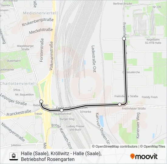 Трамвай E: карта маршрута