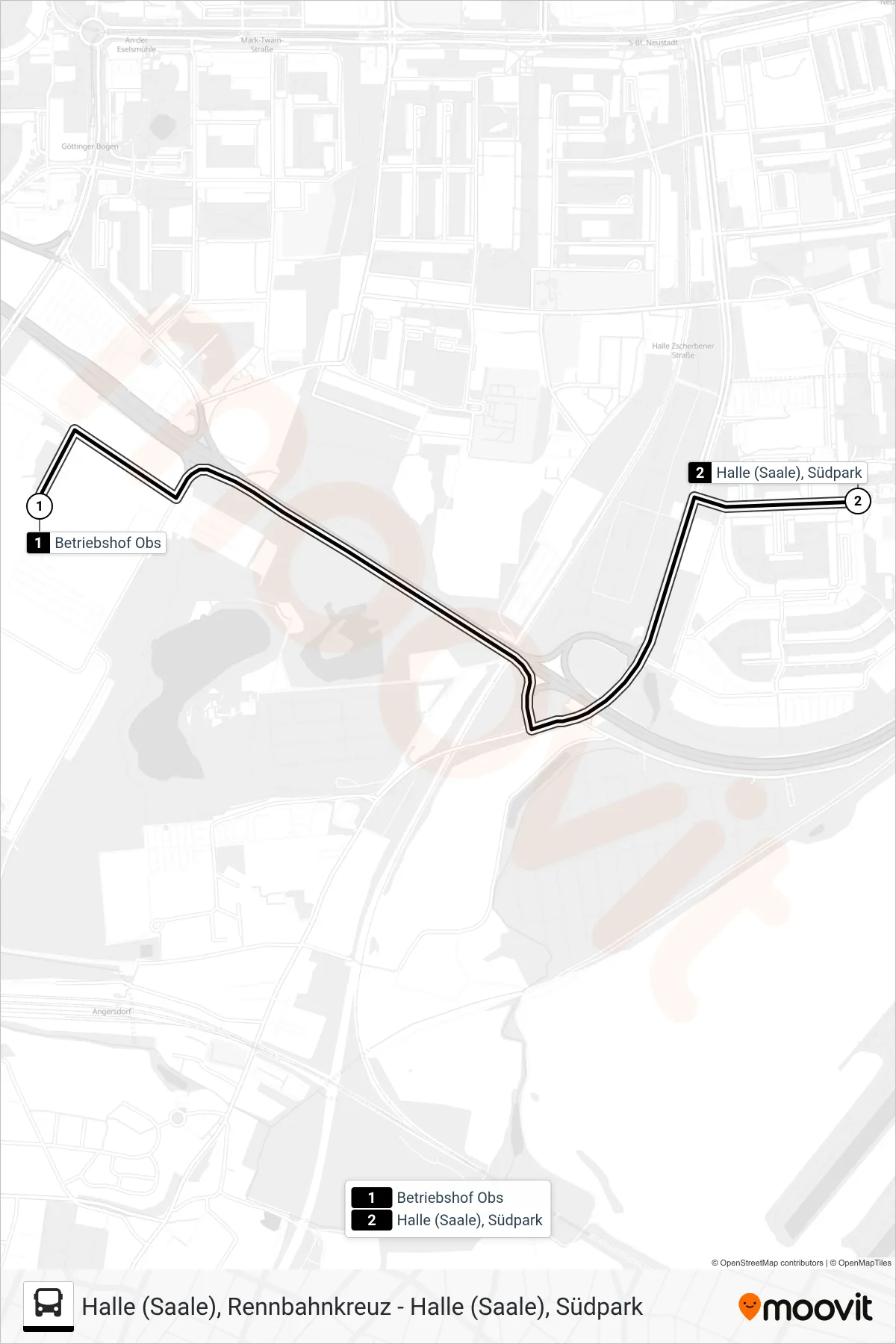 Linie 40 (Bus) Richtung Halle (Saale), Südpark: Route und Haltestellen auf der Karte
