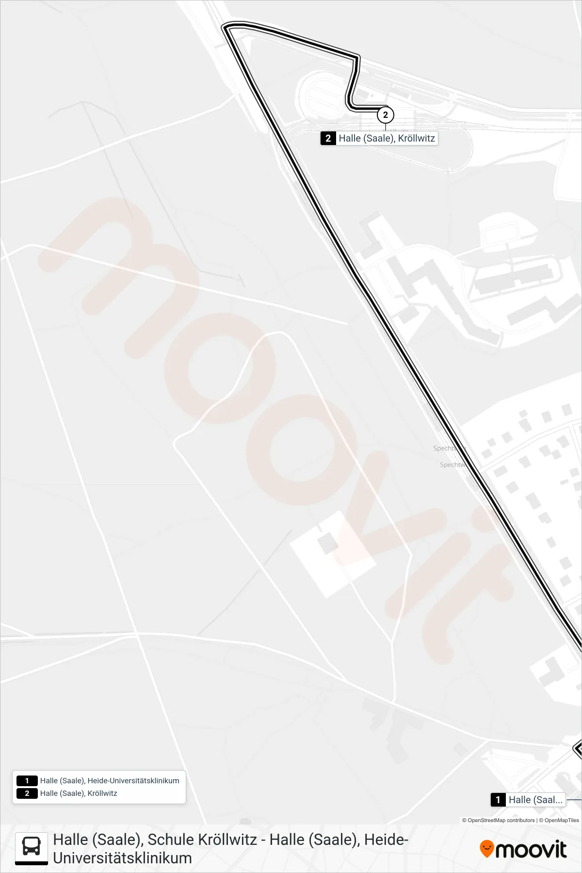 Linie 52 (Bus) Richtung Halle (Saale), Kröllwitz: Route und Haltestellen auf der Karte