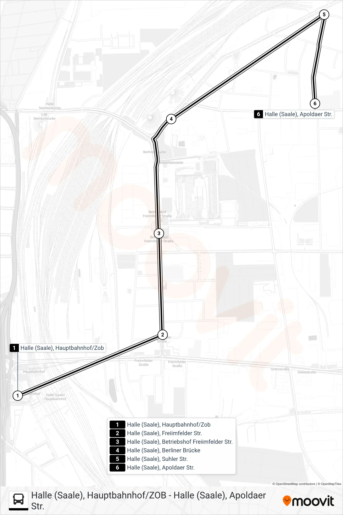 Linie 53 (Bus) Richtung Halle (Saale), Apoldaer Str.: Route und Haltestellen auf der Karte