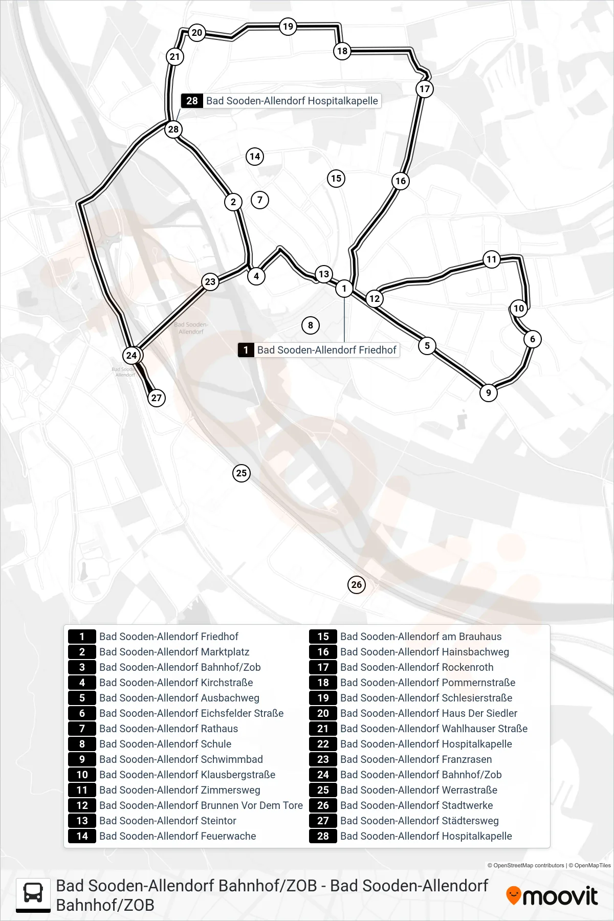 Linie A (Bus) Richtung Bad Sooden-Allendorf Bahnhof/Zob: Route und Haltestellen auf der Karte