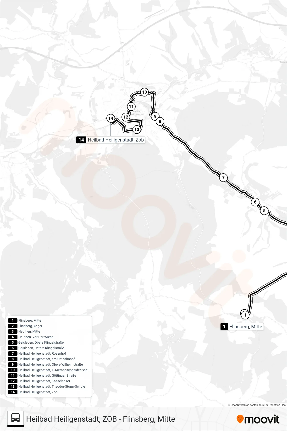 Linie 5 (Bus) Richtung Heilbad Heiligenstadt, Zob: Route und Haltestellen auf der Karte