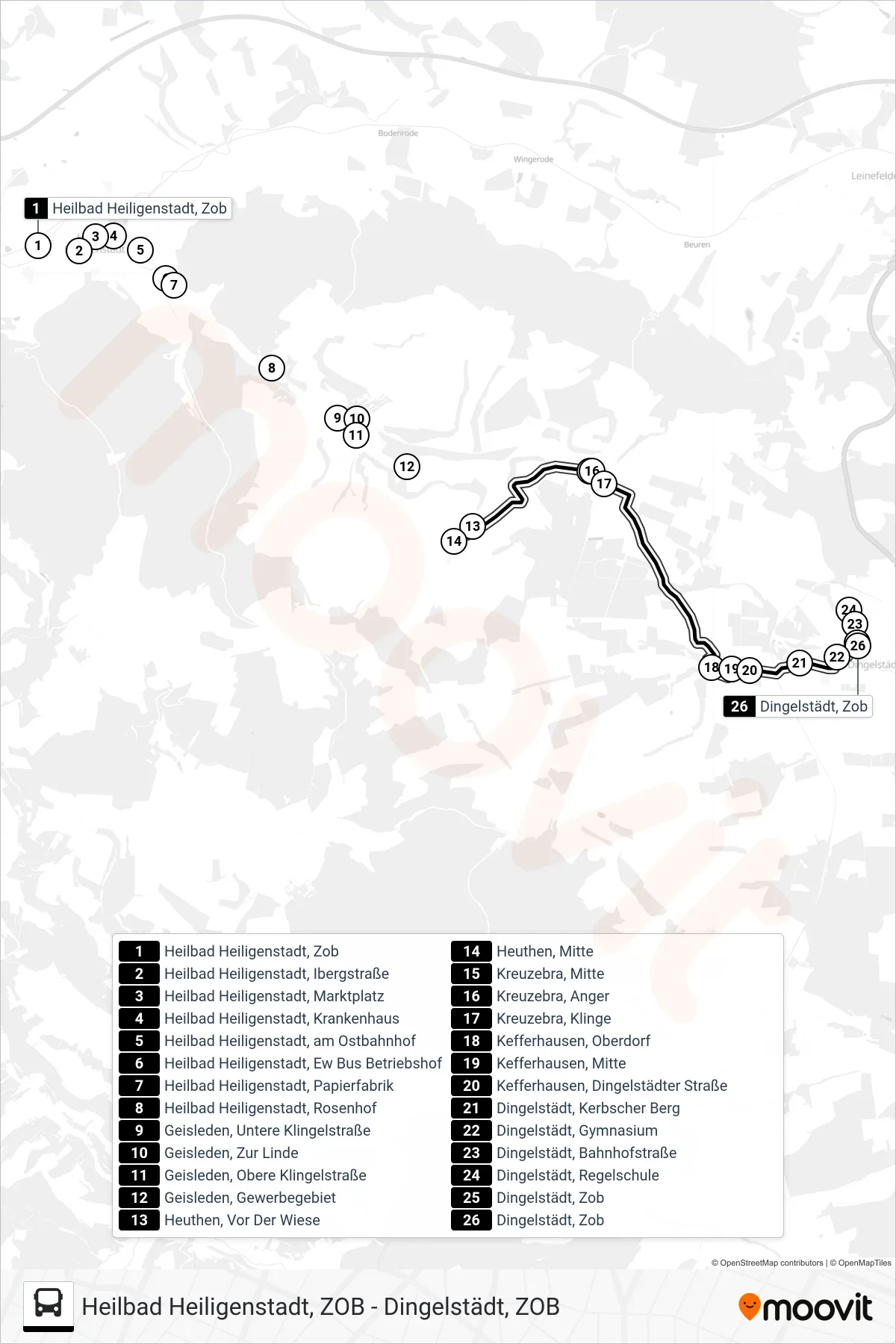 6 bus Line (Dingelstädt, Zob) route and stops on a map