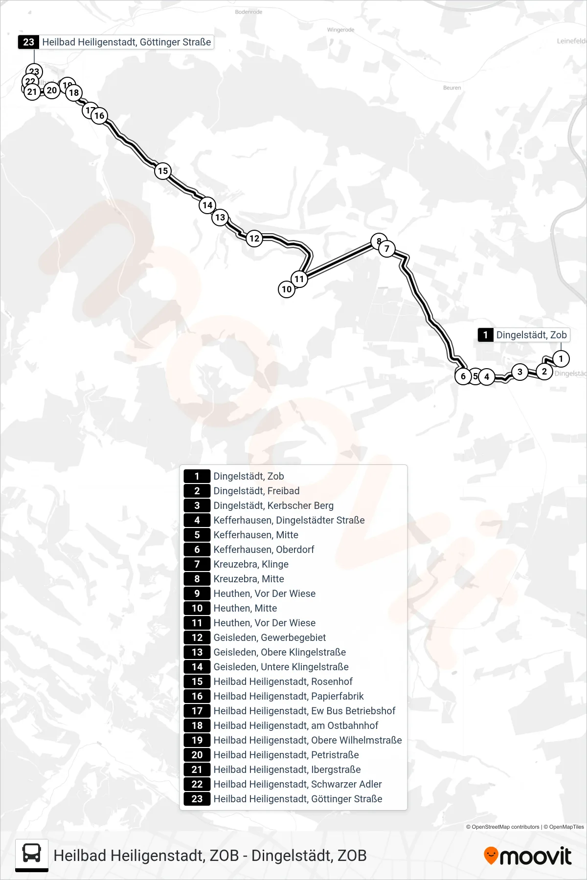 Linie 6 (Bus) Richtung Heilbad Heiligenstadt, Göttinger Straße: Route und Haltestellen auf der Karte