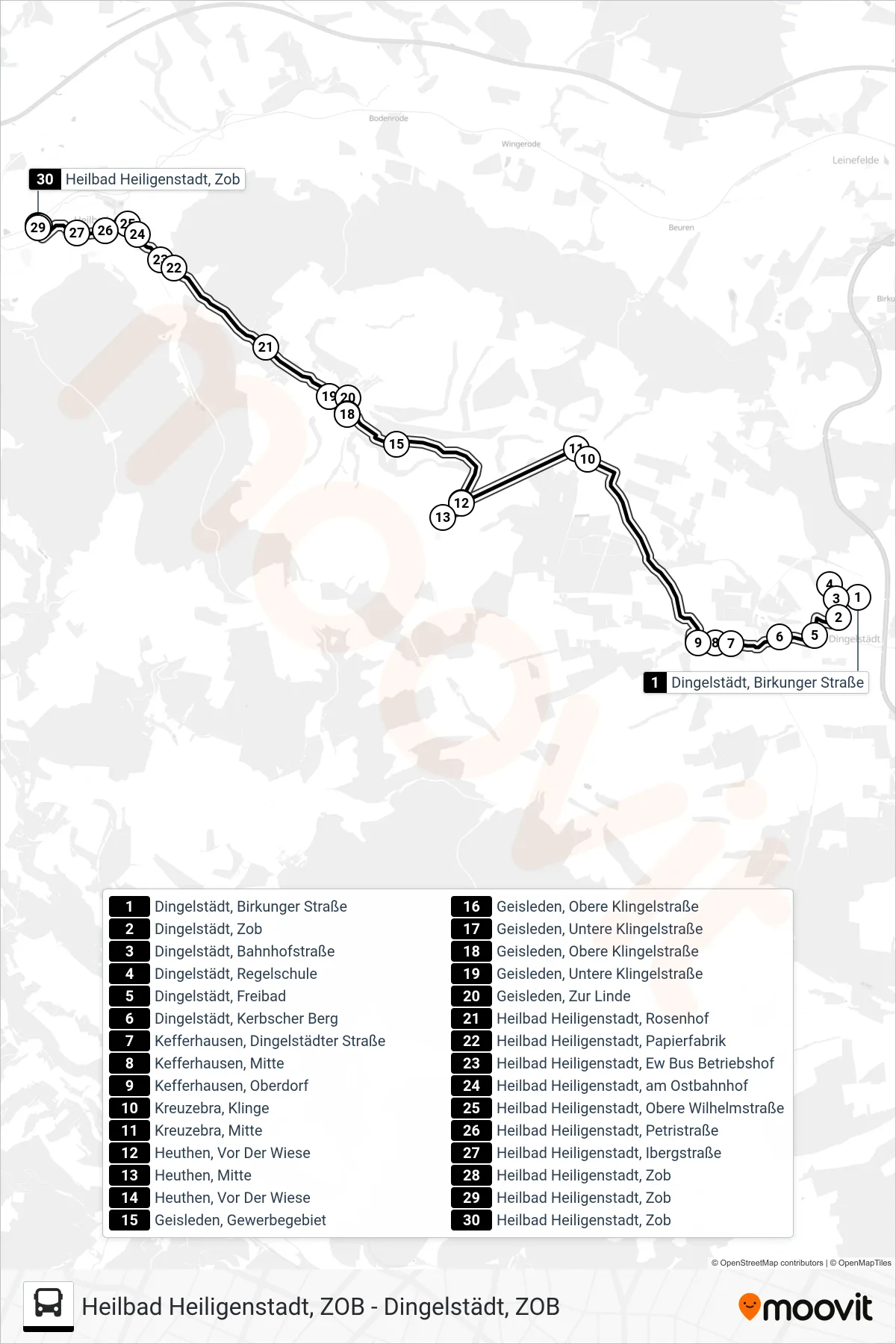 6 bus Line (Heilbad Heiligenstadt, Zob) route and stops on a map