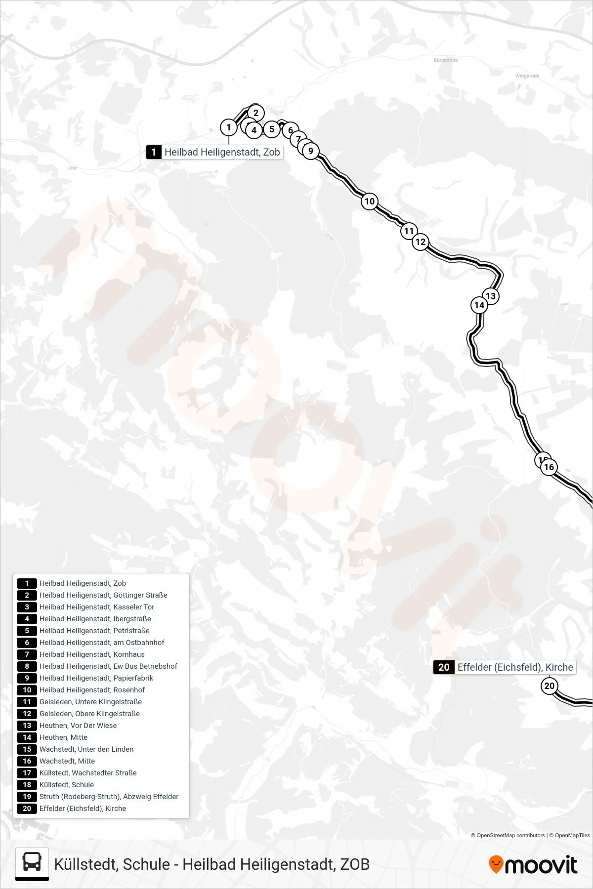 7 bus Line (Effelder (Eichsfeld), Kirche) route and stops on a map