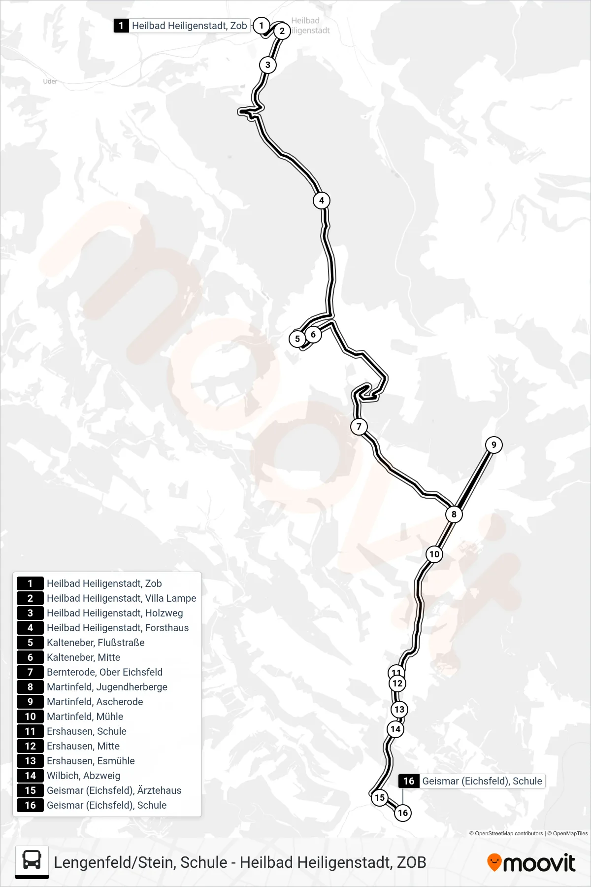 8 bus Line (Geismar (Eichsfeld), Schule) route and stops on a map