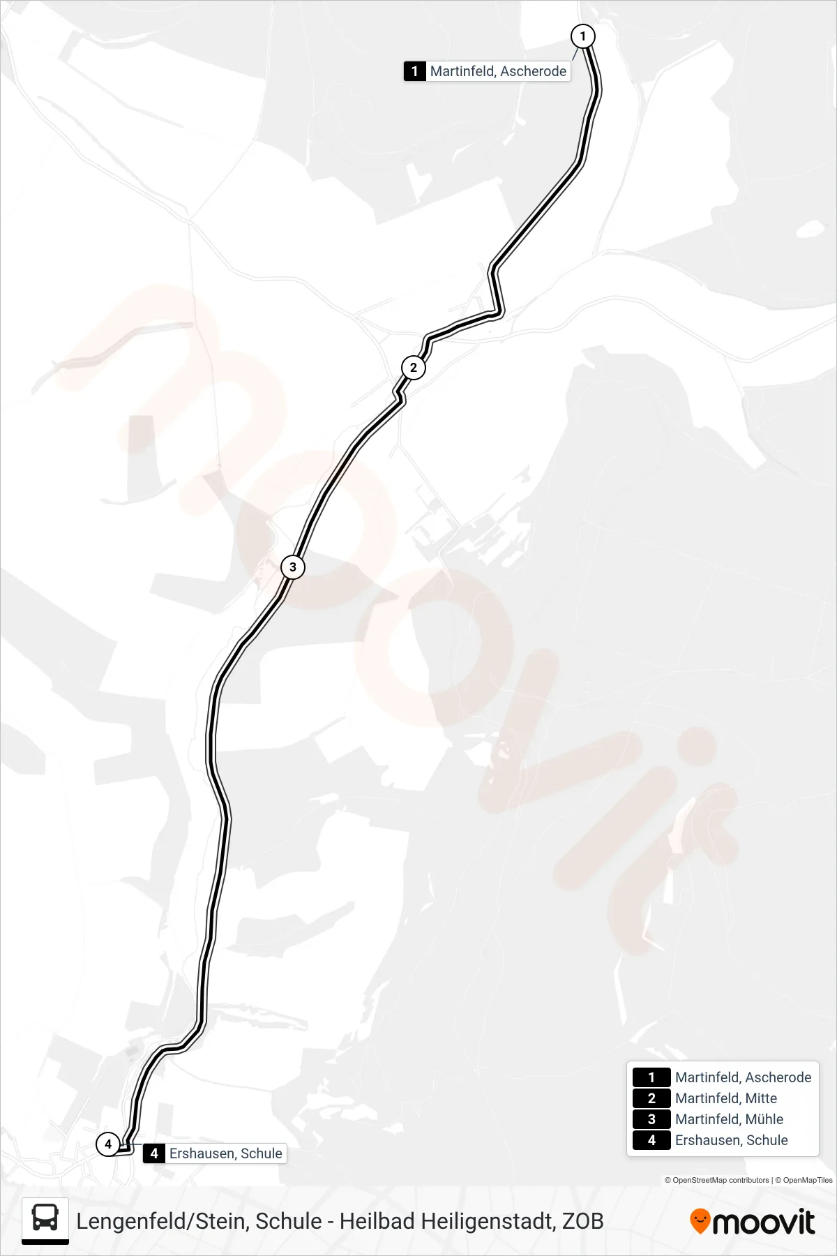 8 bus Line (Ershausen, Schule) route and stops on a map
