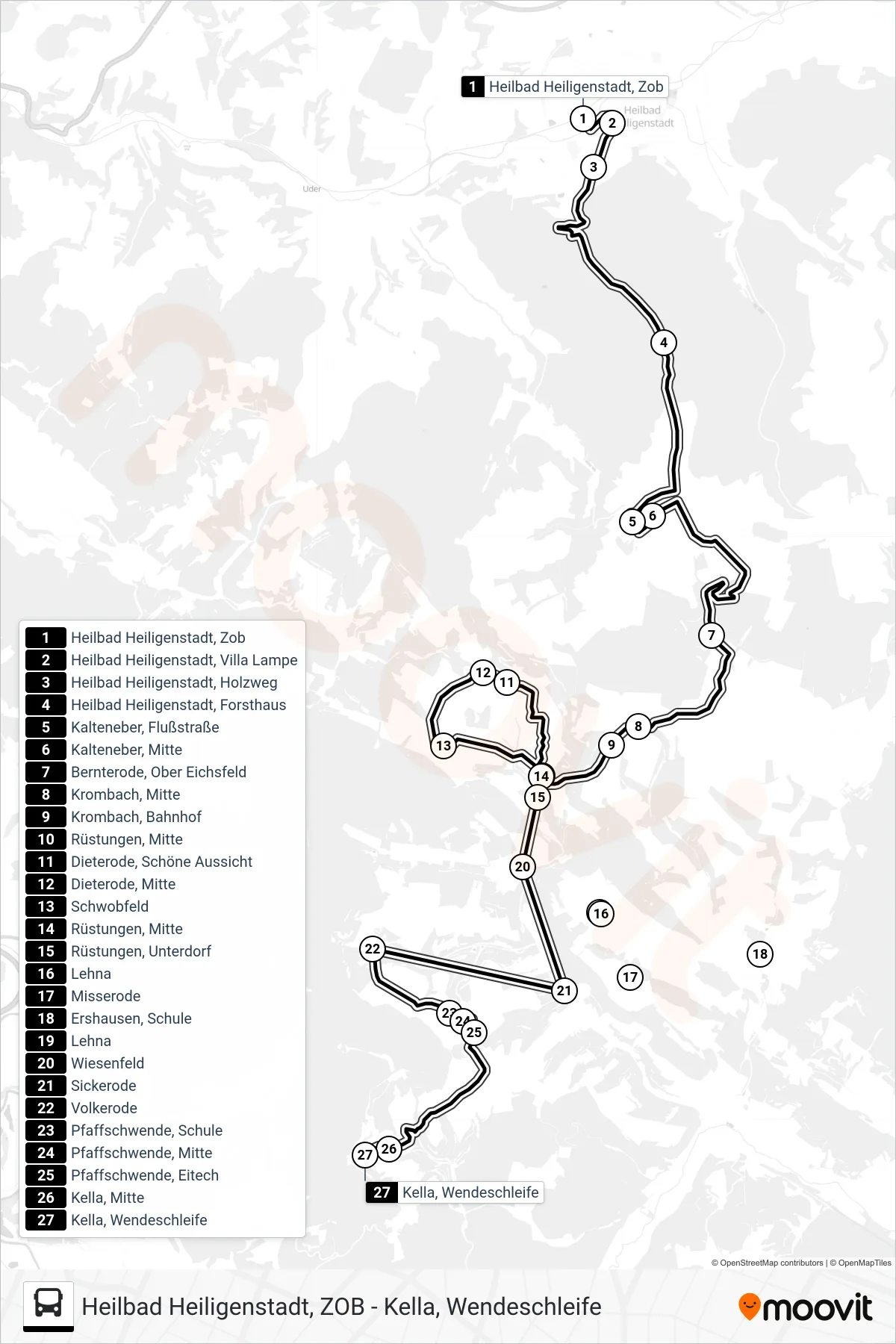 Linie 9 (Bus) Richtung Kella, Wendeschleife: Route und Haltestellen auf der Karte