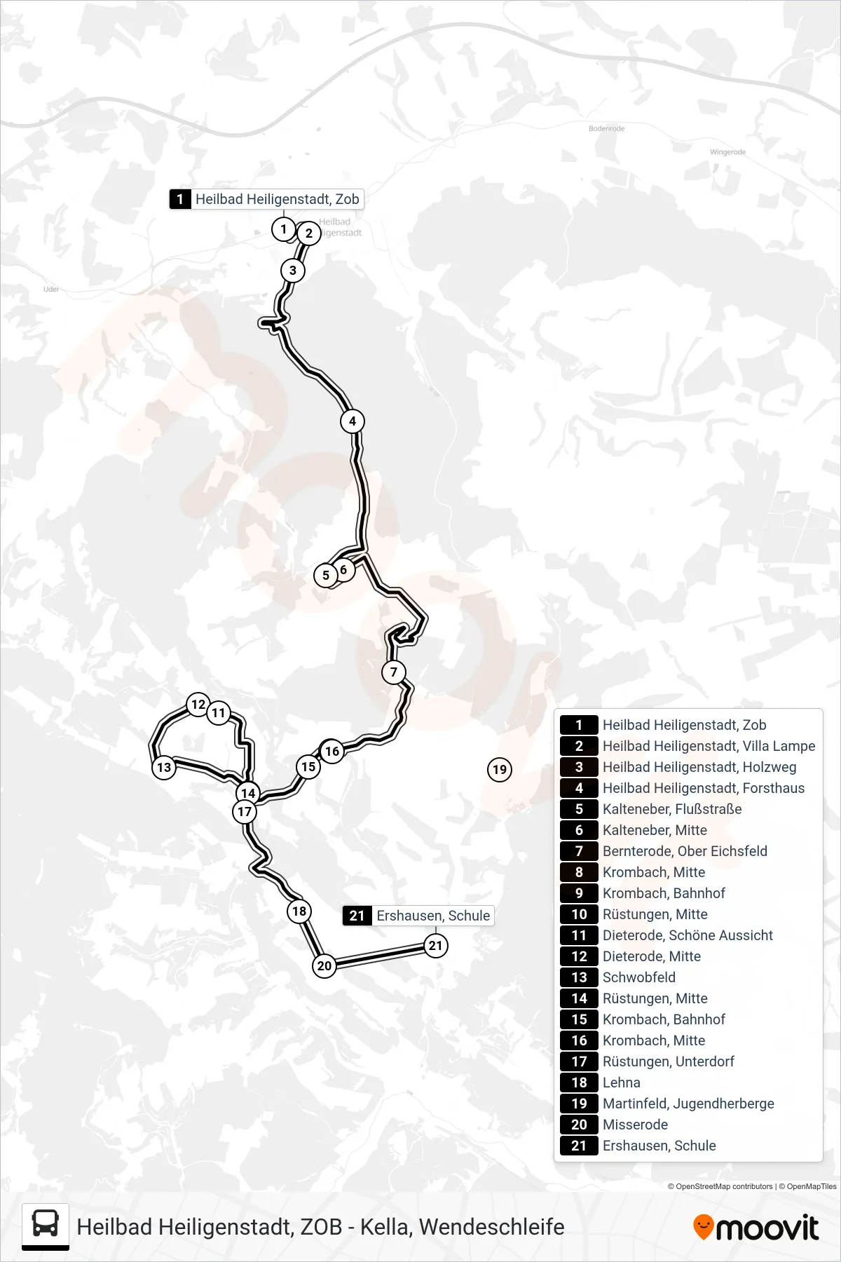 Linie 9 (Bus) Richtung Ershausen, Schule: Route und Haltestellen auf der Karte