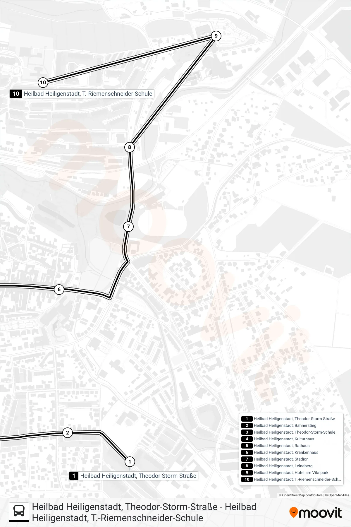 Linie A (Bus) Richtung Heilbad Heiligenstadt, T.-Riemenschneider-Schule: Route und Haltestellen auf der Karte