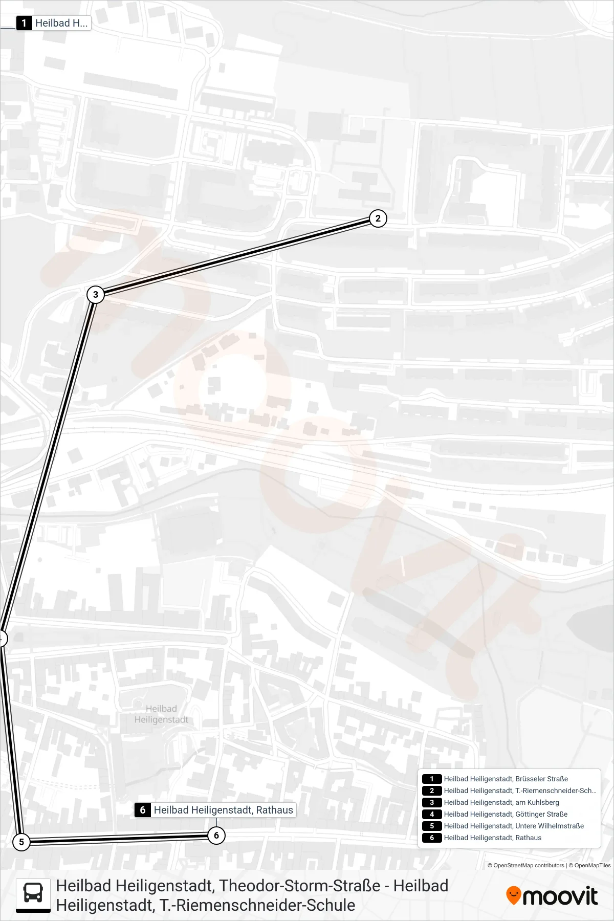 A bus Line (Heilbad Heiligenstadt, Rathaus) route and stops on a map