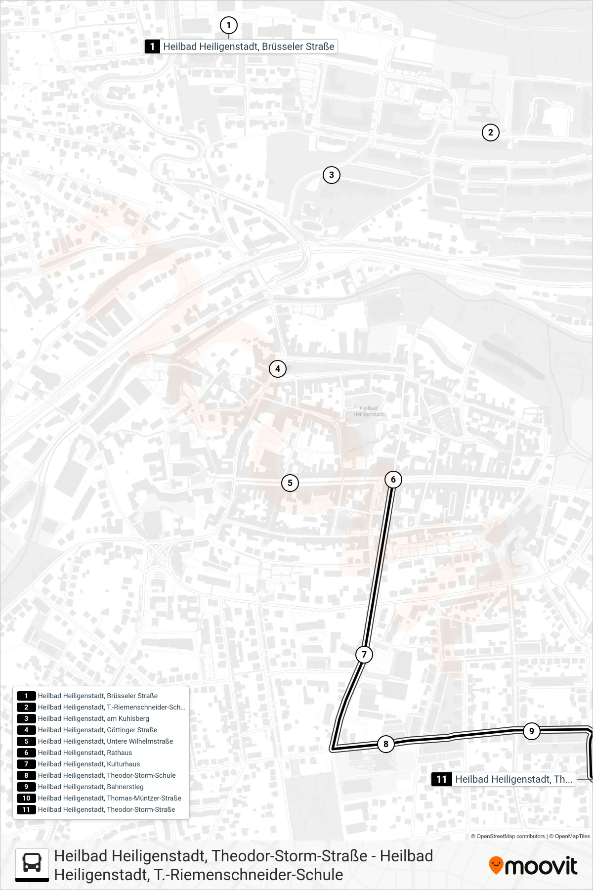 A bus Line (Heilbad Heiligenstadt, Theodor-Storm-Straße) route and stops on a map