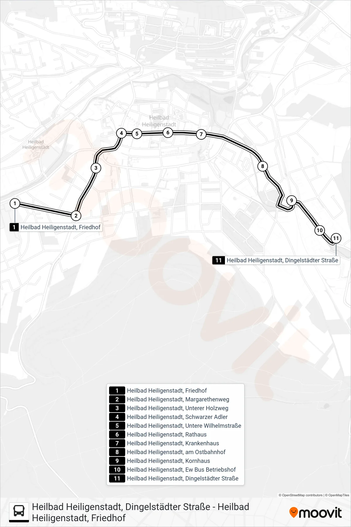 B bus Line (Heilbad Heiligenstadt, Dingelstädter Straße) route and stops on a map