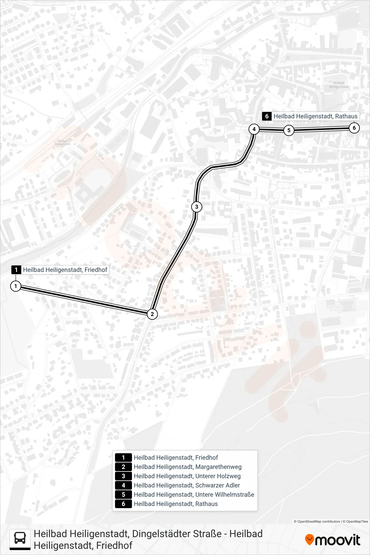 B bus Line (Heilbad Heiligenstadt, Rathaus) route and stops on a map
